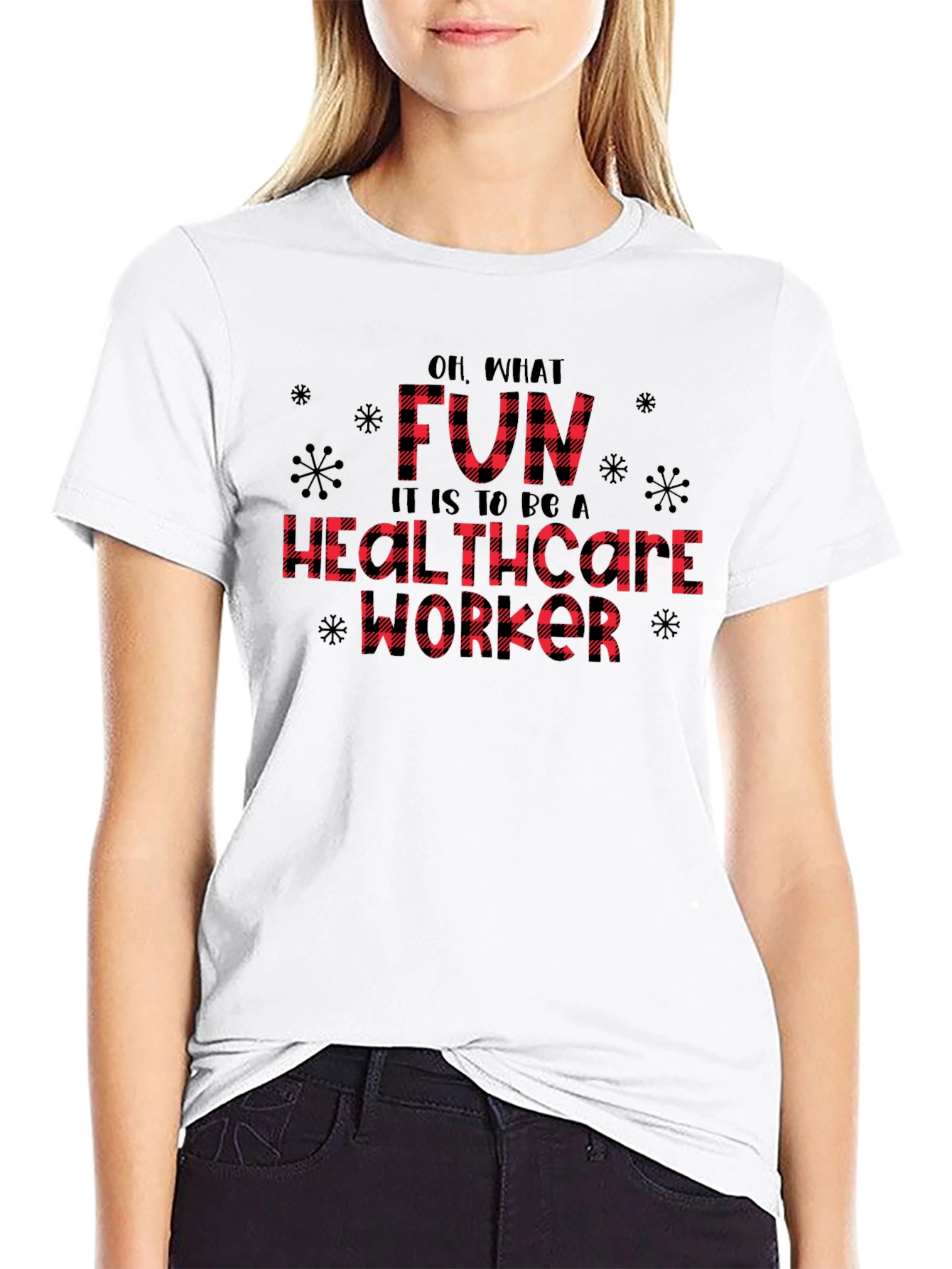 Funny Healthcare Worker Plaid Christmas T-Shirt