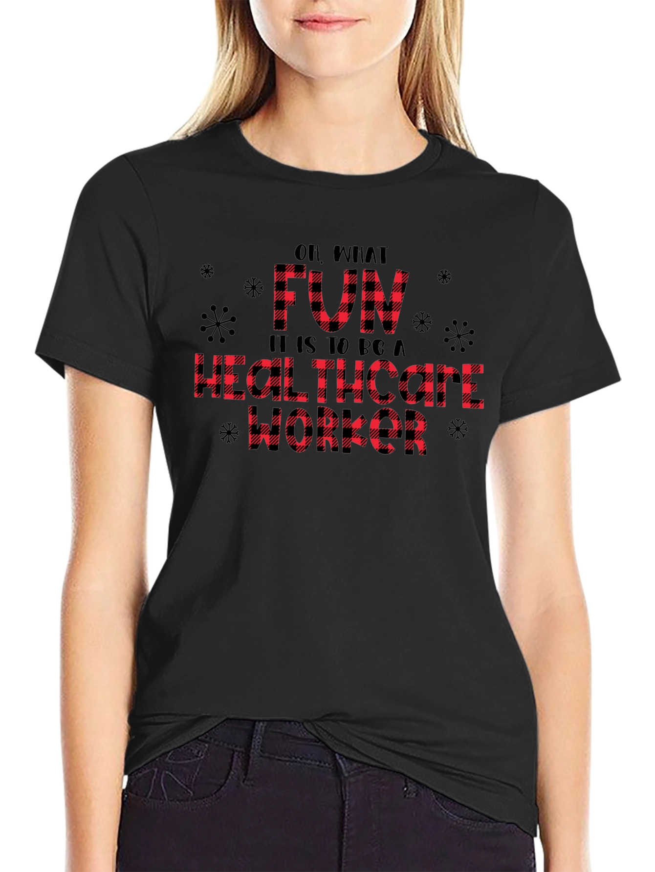 Funny Healthcare Worker Plaid Christmas T-Shirt