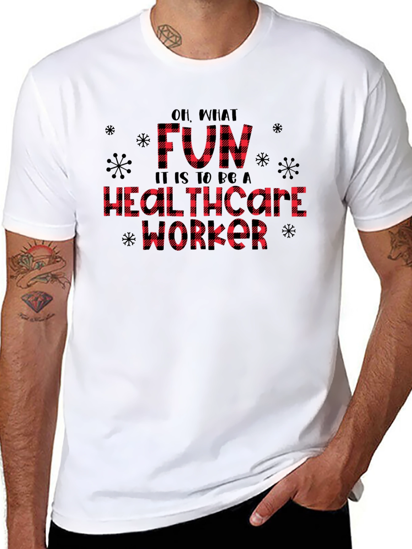 Funny Healthcare Worker Plaid Christmas T-Shirt