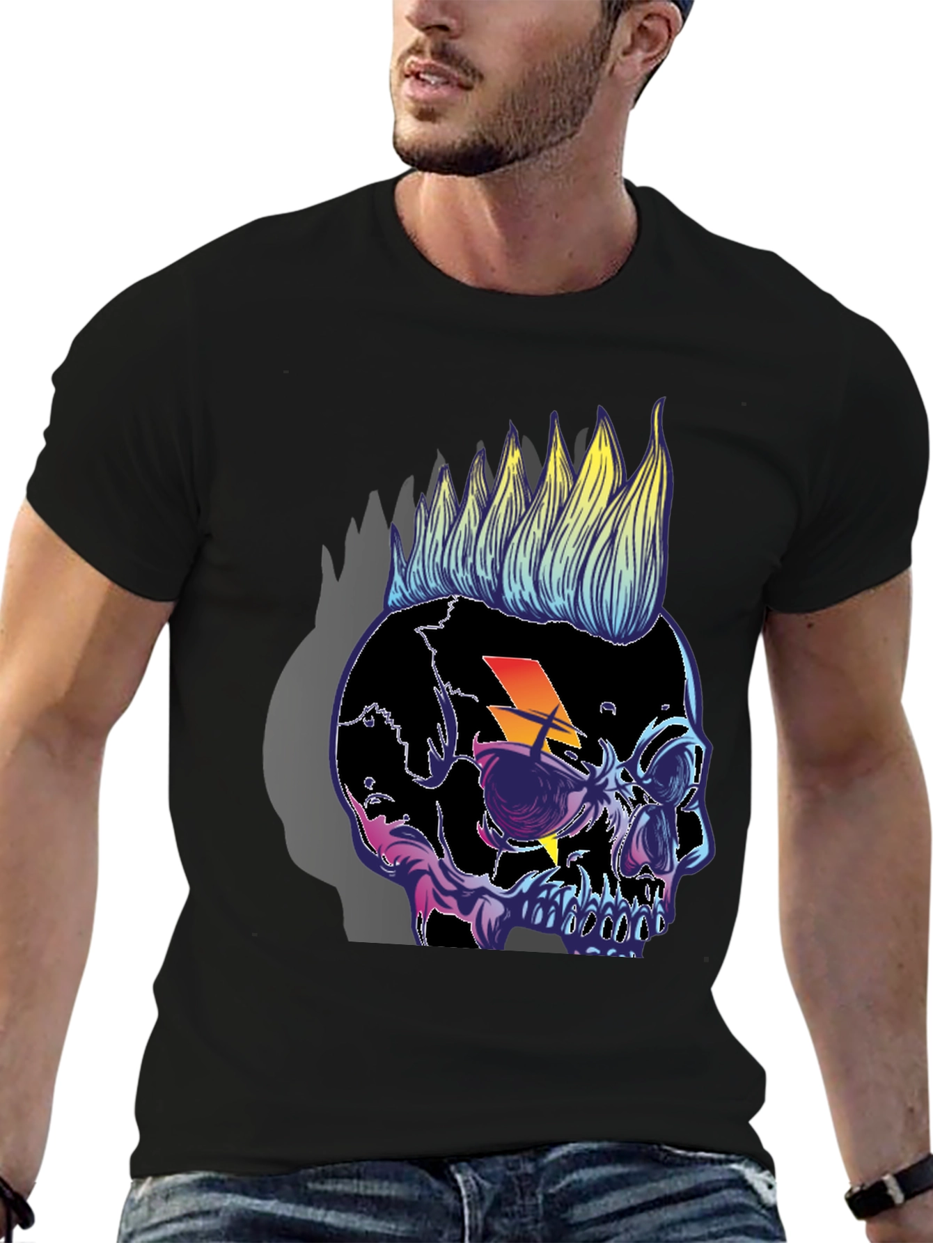 Skull Punk T-Shirt Lightning Bolt