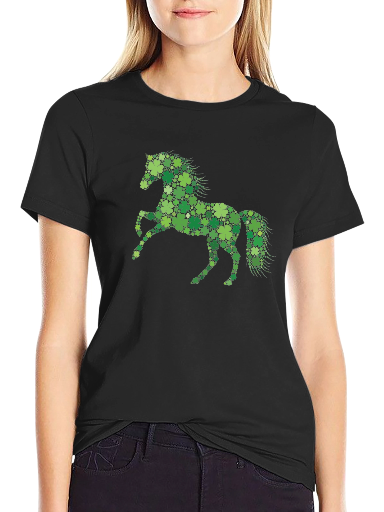 Lucky Clover Horse Graphic Tee - Black