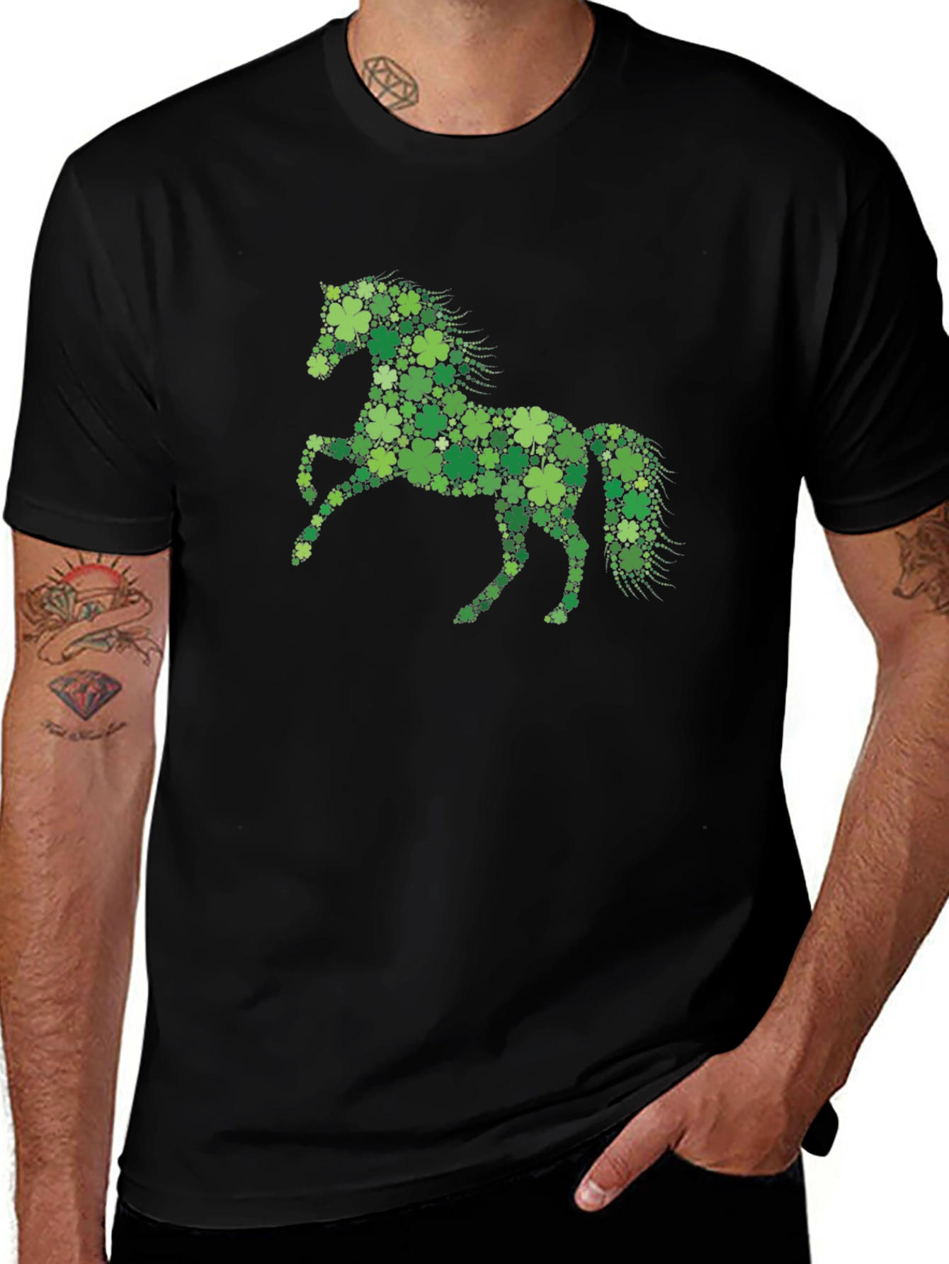 Lucky Clover Horse Graphic Tee - Black