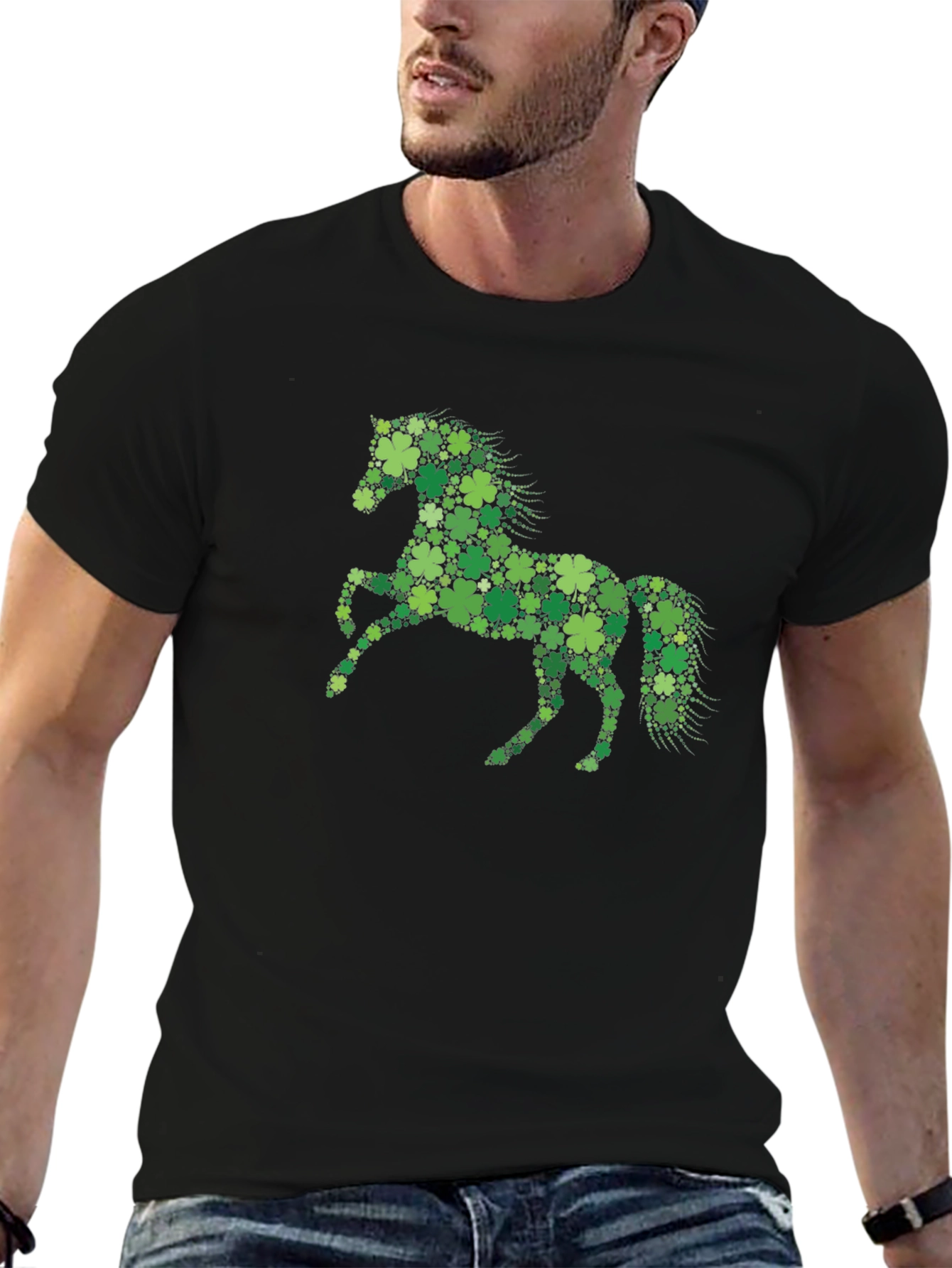 Lucky Clover Horse Graphic Tee - Black