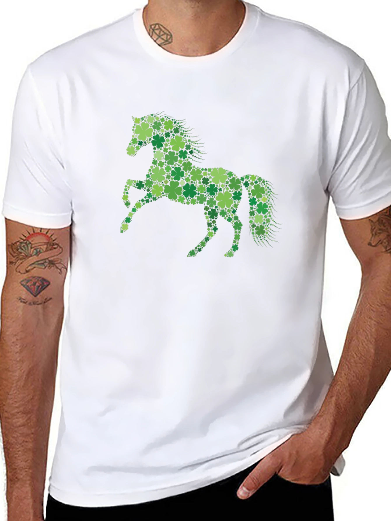 Lucky Clover Horse Graphic Tee - Black