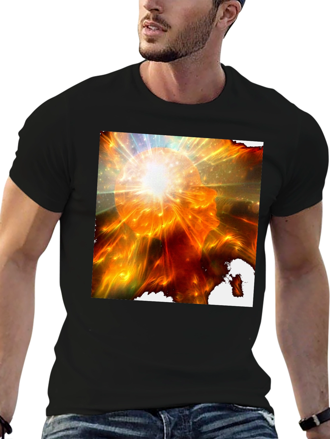 Abstract Mindscape Graphic Tee - Black Cotton Shirt