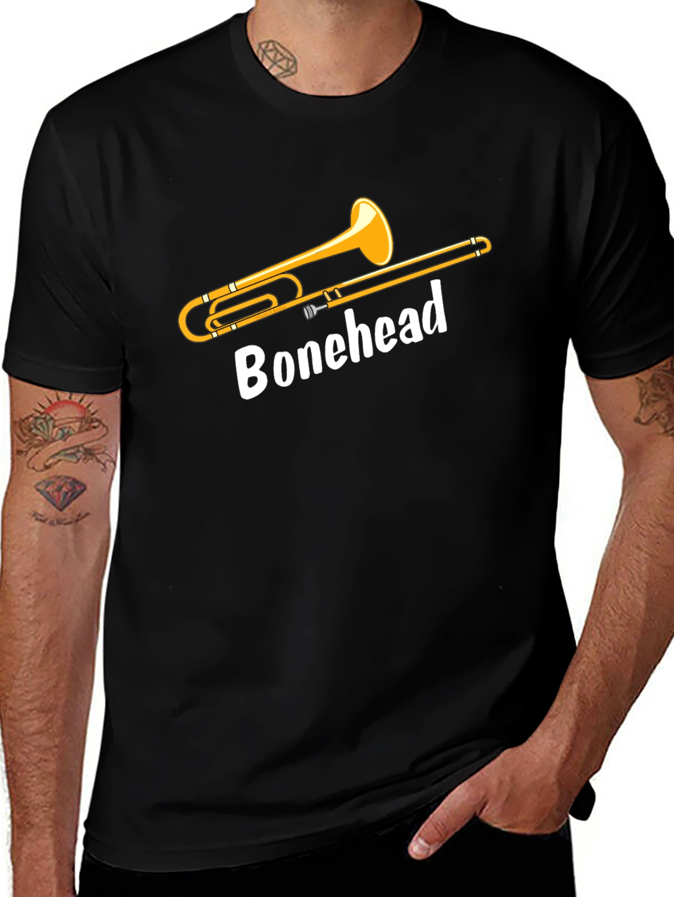 Bonehead Trombone Player T-Shirt - Black