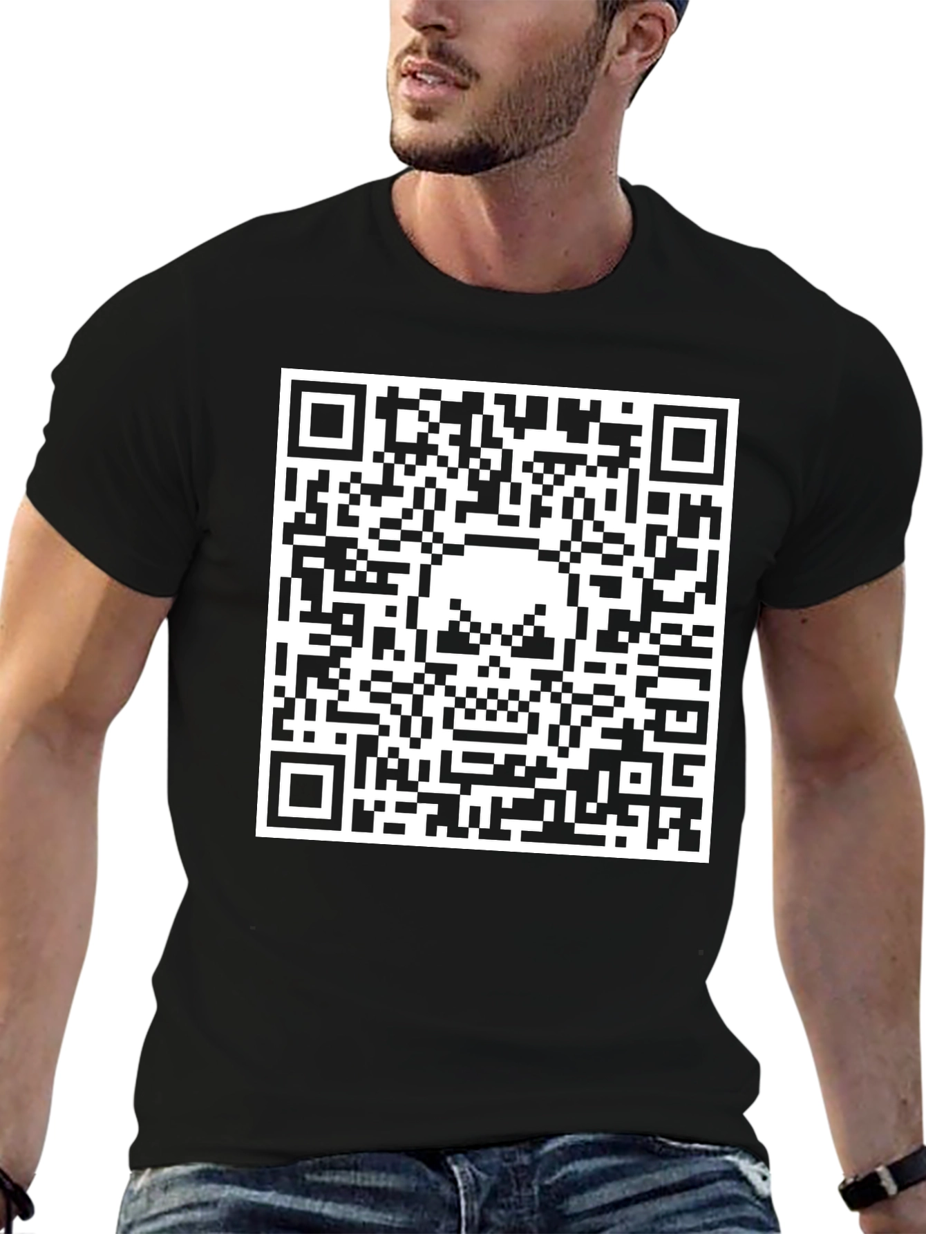 QR Code Skull Graphic T-Shirt - Black