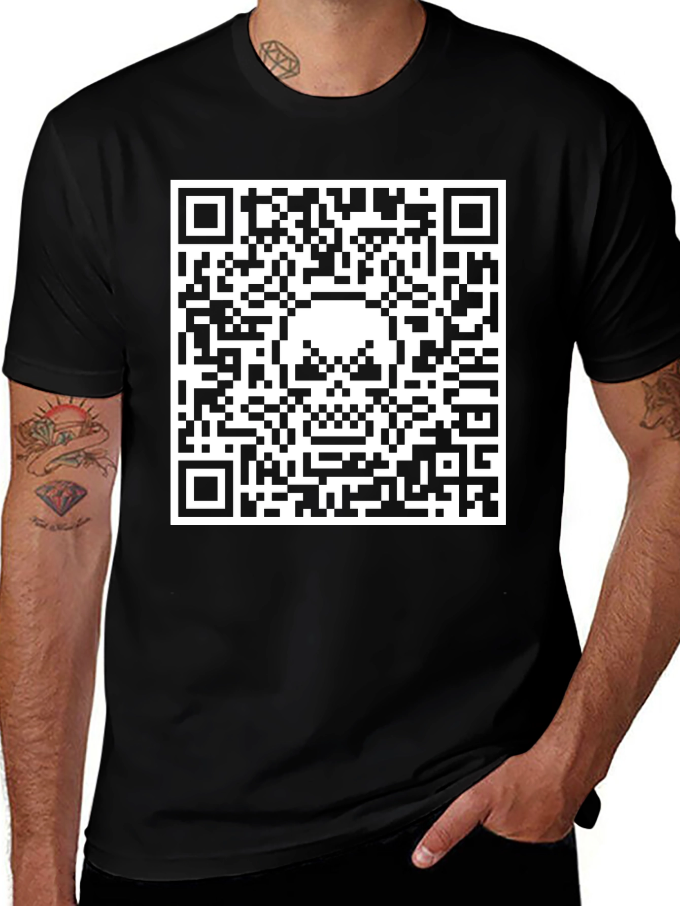 QR Code Skull Graphic T-Shirt - Black