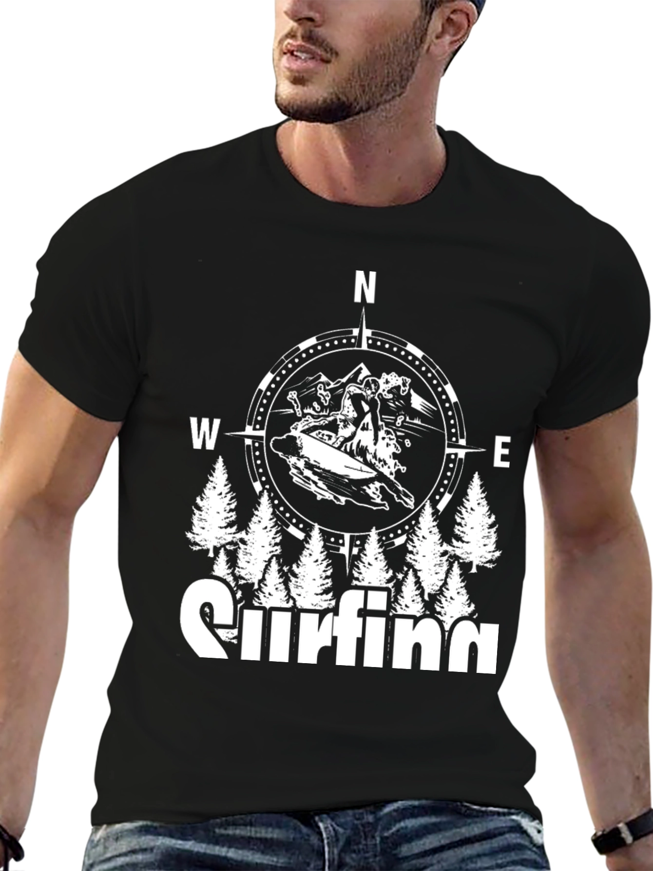 Surfing Compass Graphic Black T-Shirt