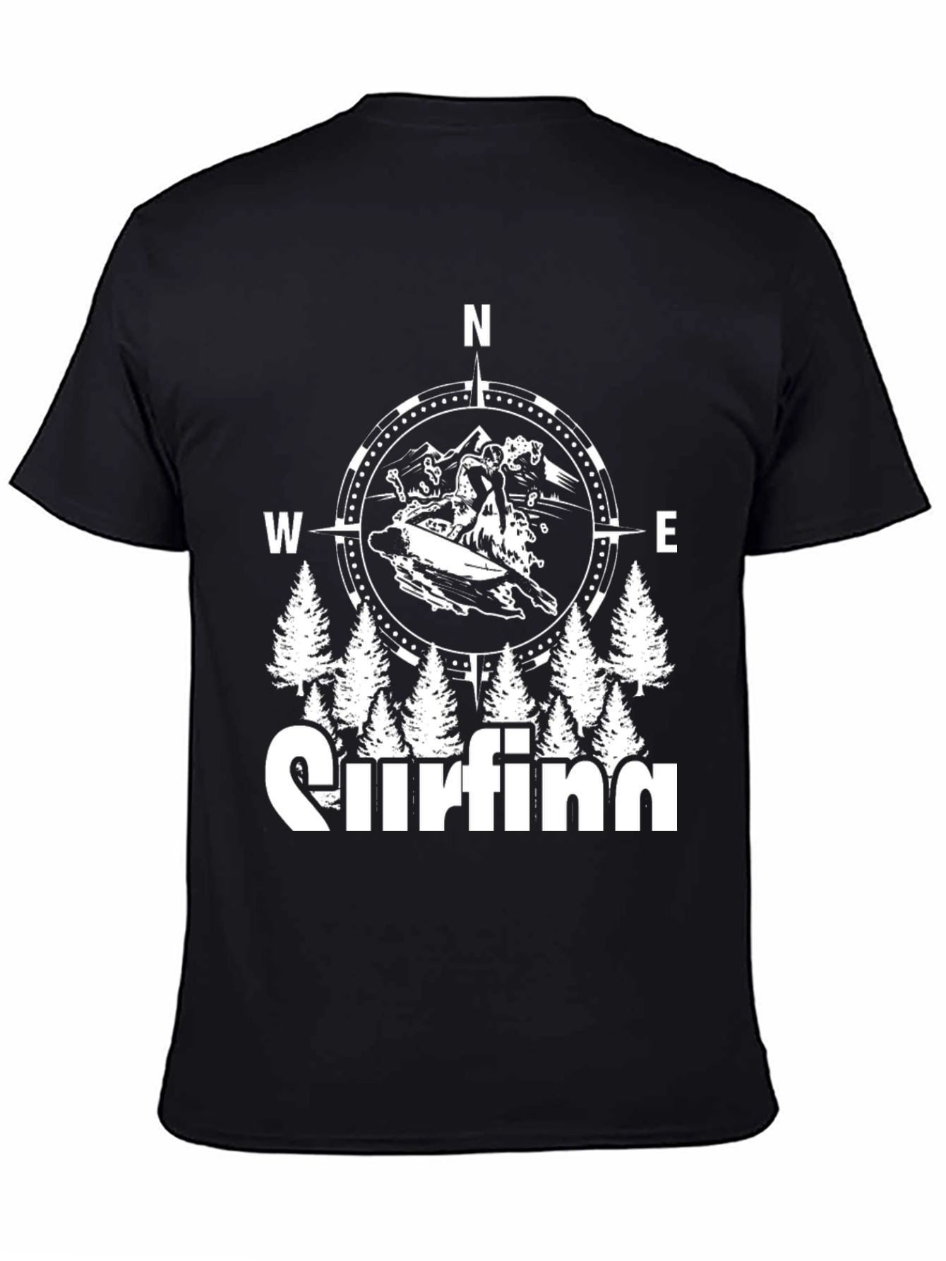Surfing Compass Graphic Black T-Shirt