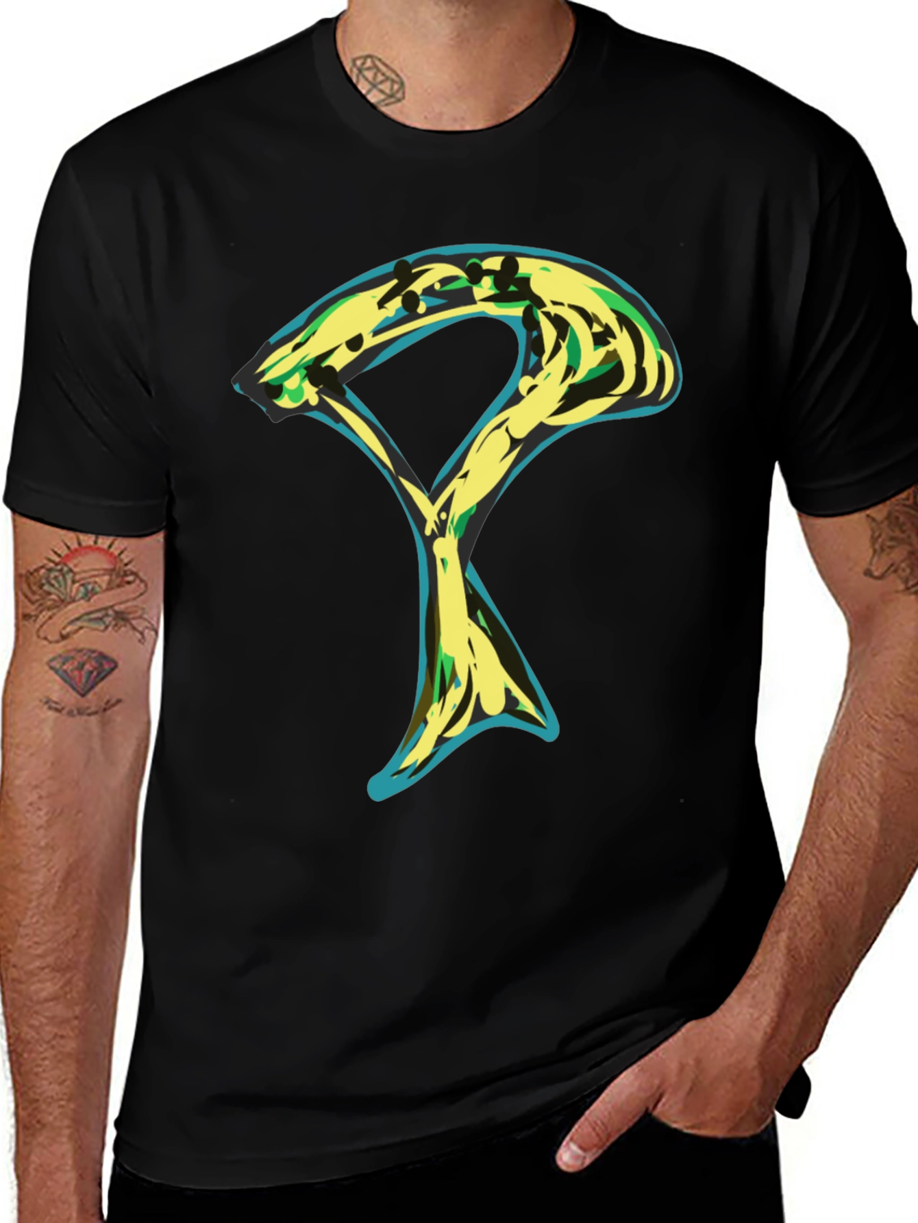Abstract Graphic Tee - Stylish Mens Black T-Shirt