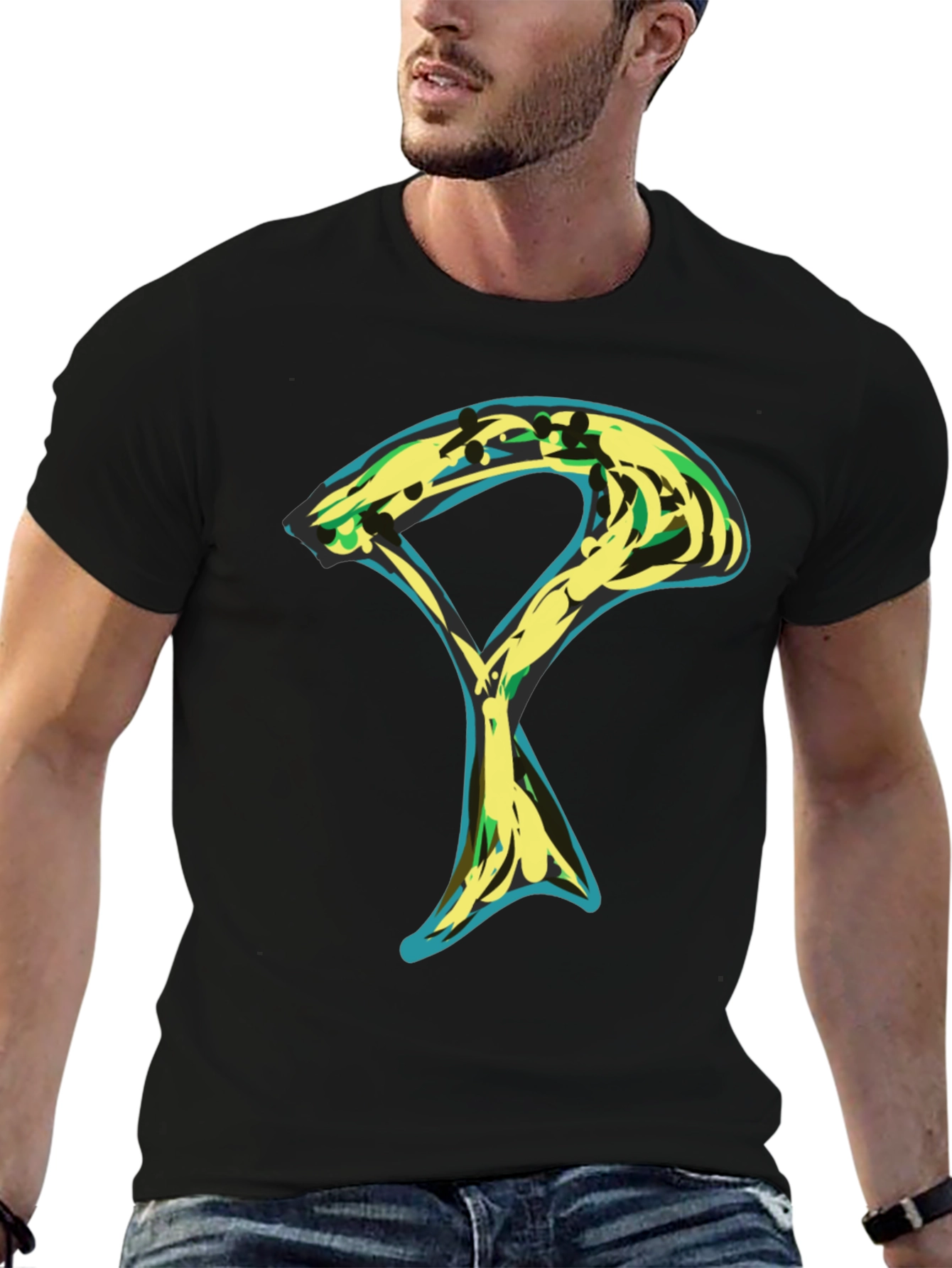 Abstract Graphic Tee - Stylish Mens Black T-Shirt