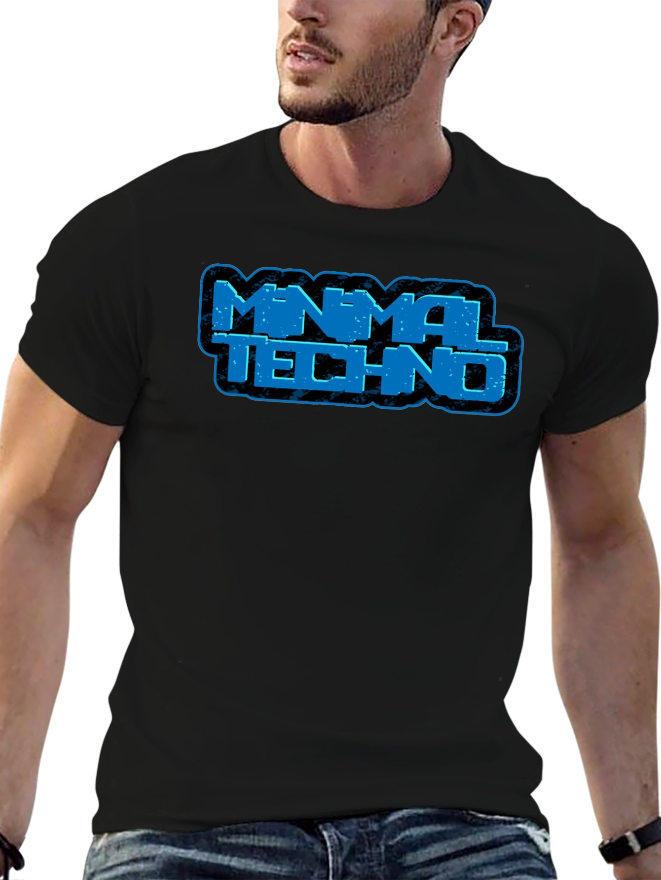 Minimal Techno Graphic Tee - Black Cotton T-Shirt