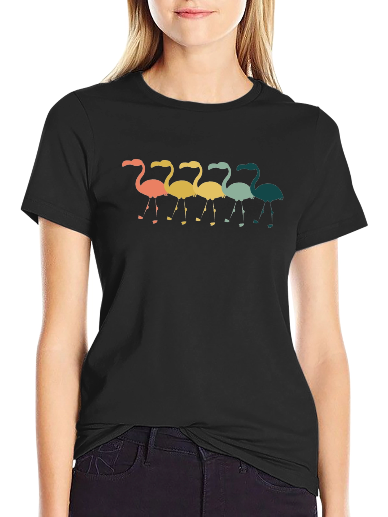 Retro Flamingo Graphic Tee - Casual Crew Neck T-Shirt