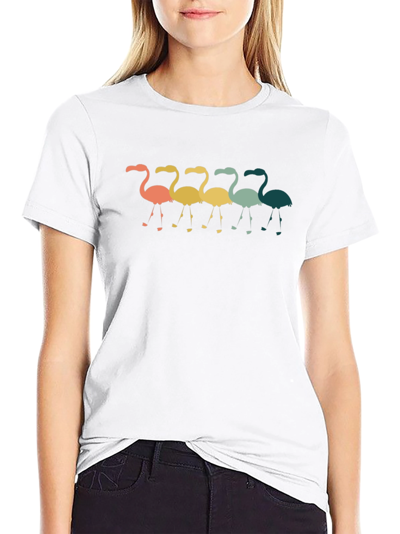 Retro Flamingo Graphic Tee - Casual Crew Neck T-Shirt