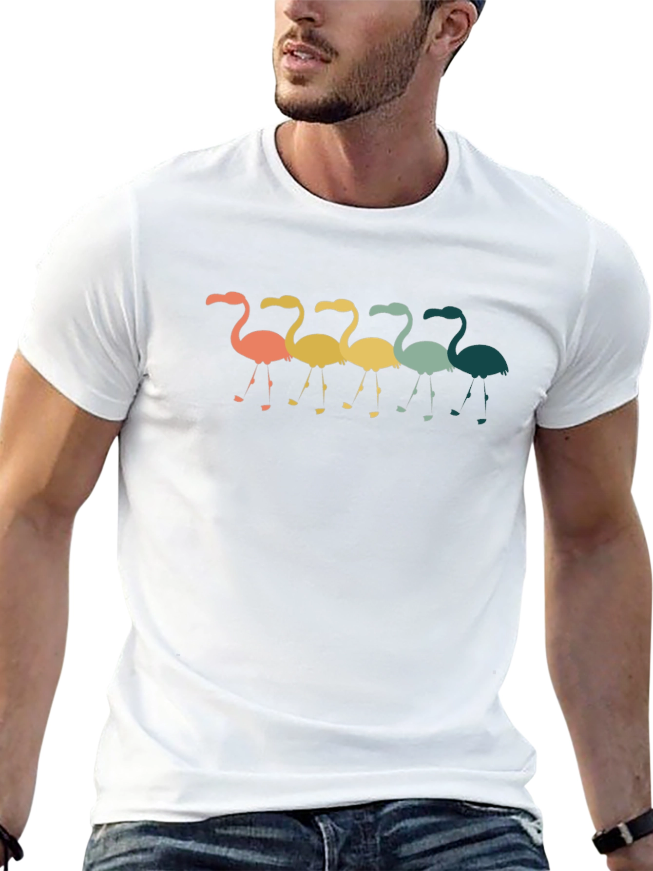 Retro Flamingo Graphic Tee - Casual Crew Neck T-Shirt