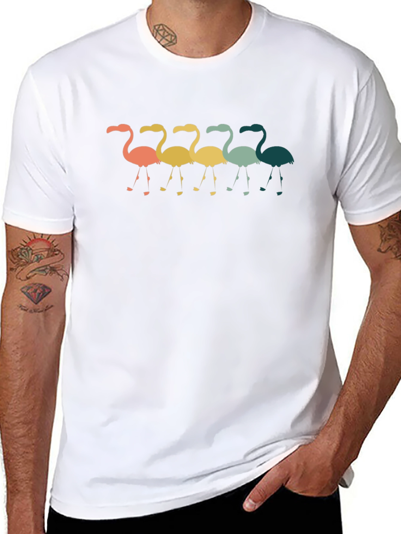 Retro Flamingo Graphic Tee - Casual Crew Neck T-Shirt