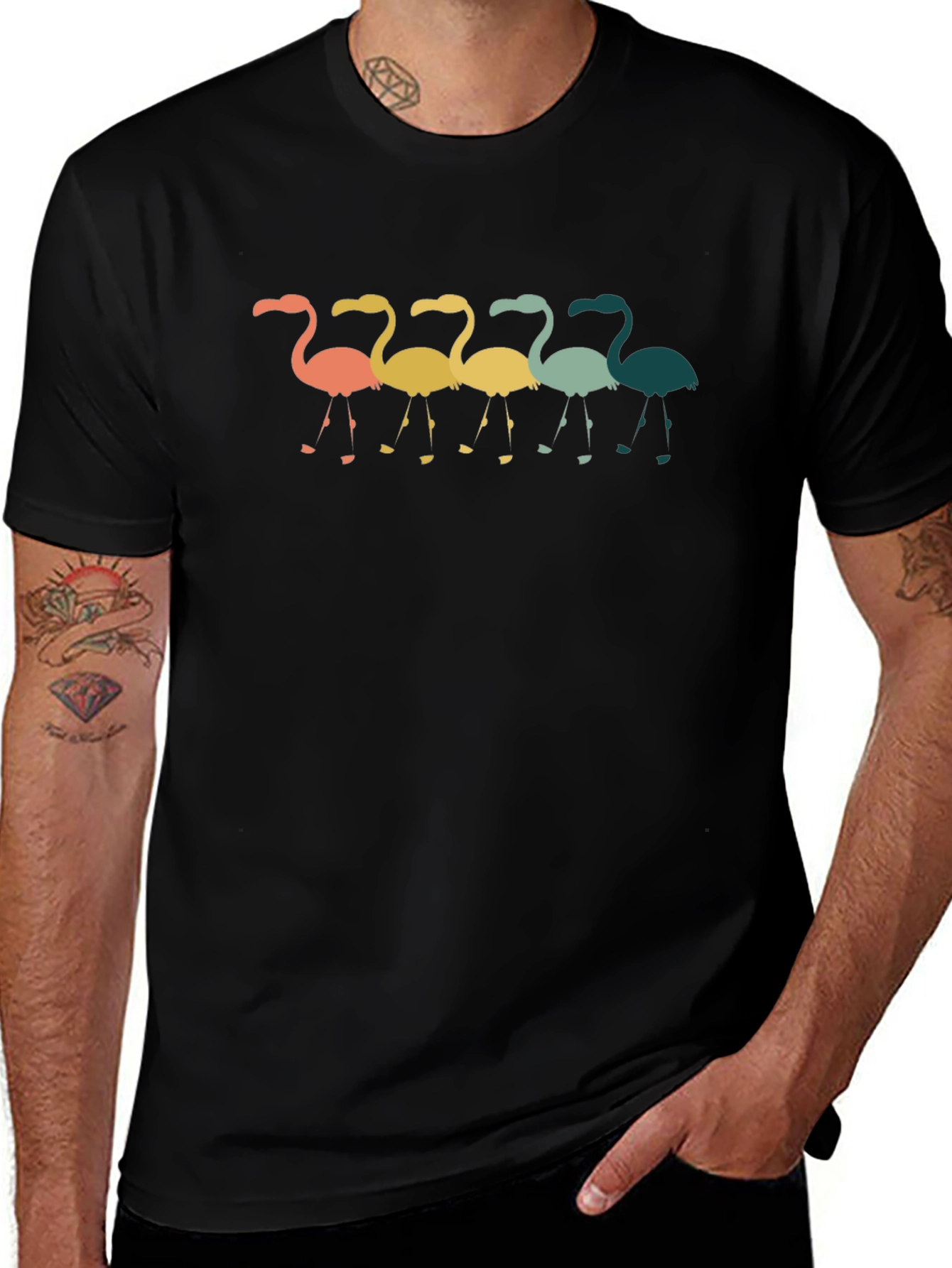 Retro Flamingo Graphic Tee - Casual Crew Neck T-Shirt