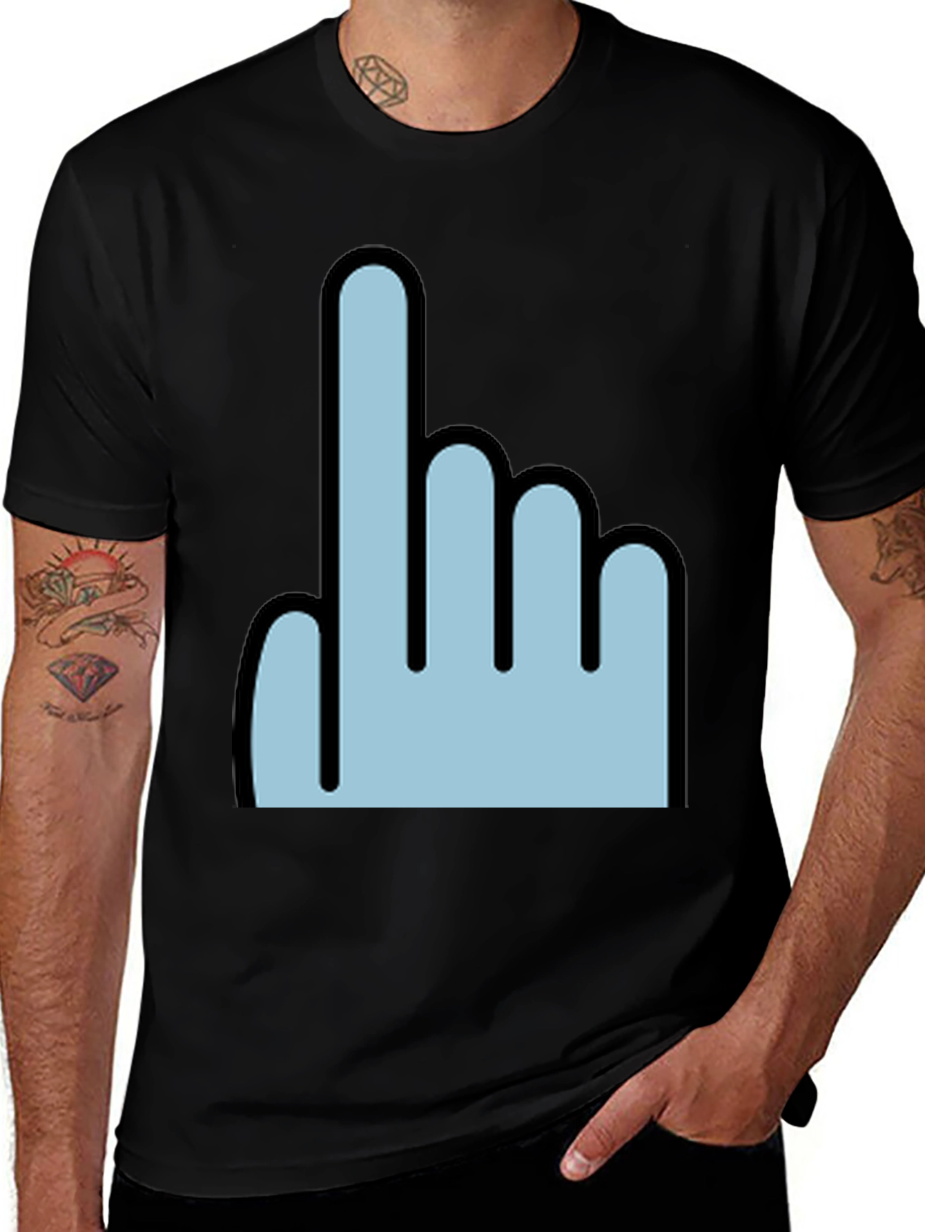 Pointing Finger Graphic Tee - Trendy Black T-Shirt