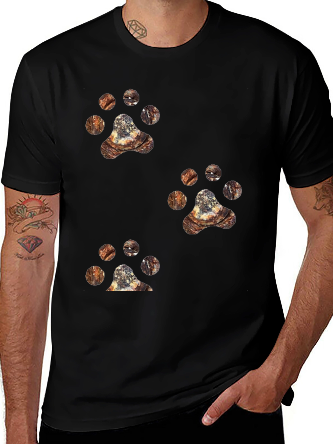 Cool Black Tee with Unique Animal Paw Prints