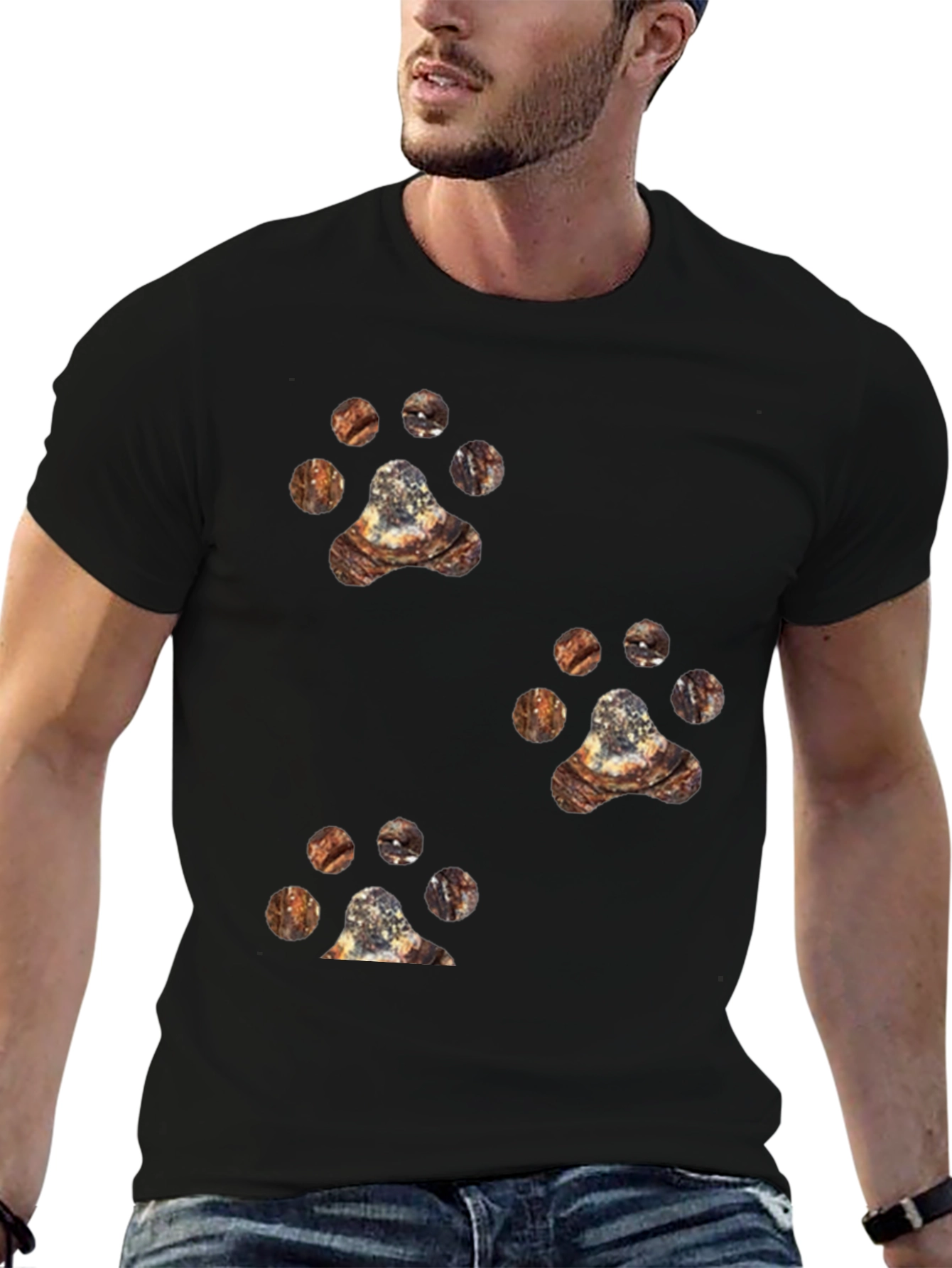 Cool Black Tee with Unique Animal Paw Prints