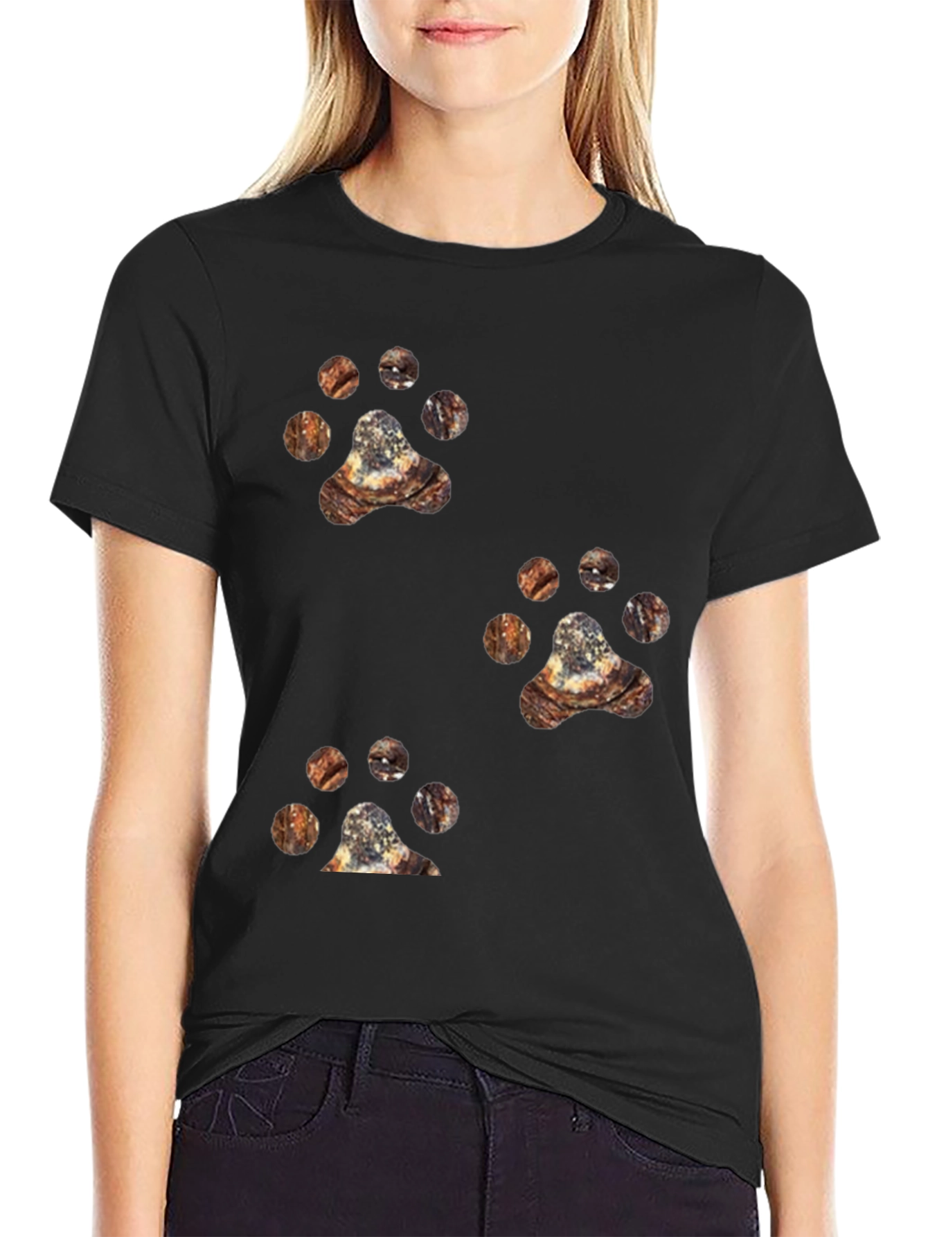 Cool Black Tee with Unique Animal Paw Prints