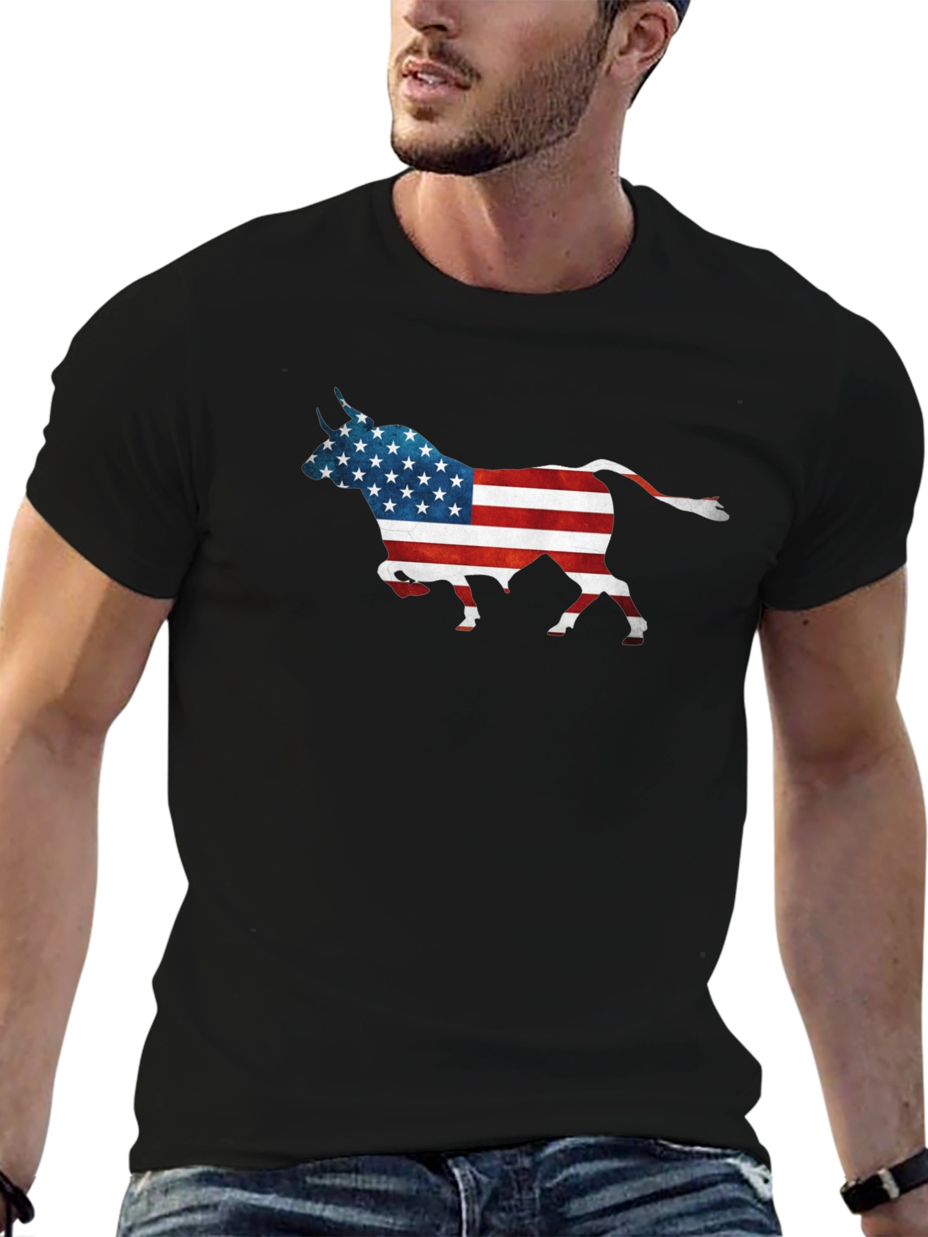 American Flag Bull Graphic T-Shirt - Patriotic Style