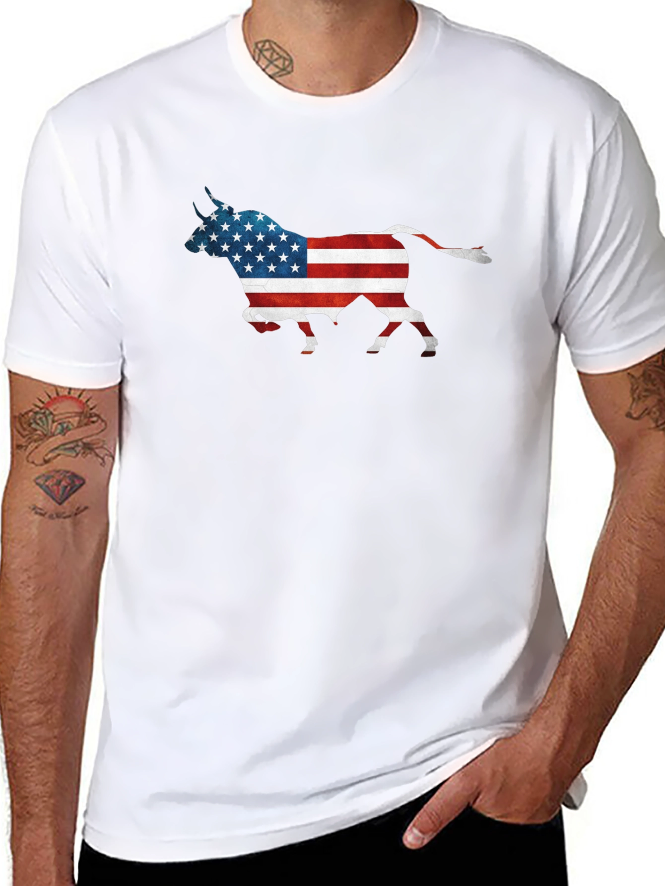 American Flag Bull Graphic T-Shirt - Patriotic Style