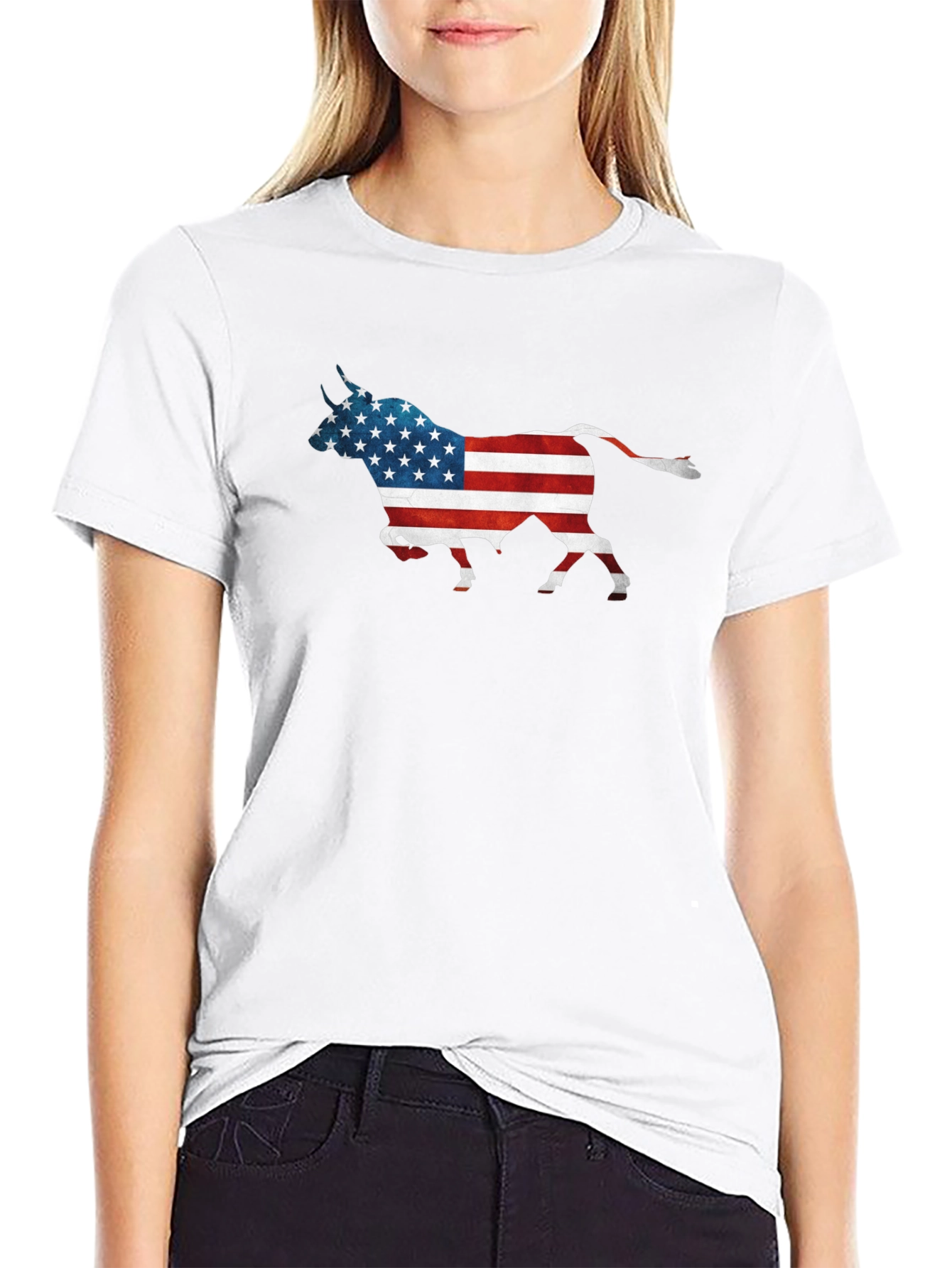 American Flag Bull Graphic T-Shirt - Patriotic Style