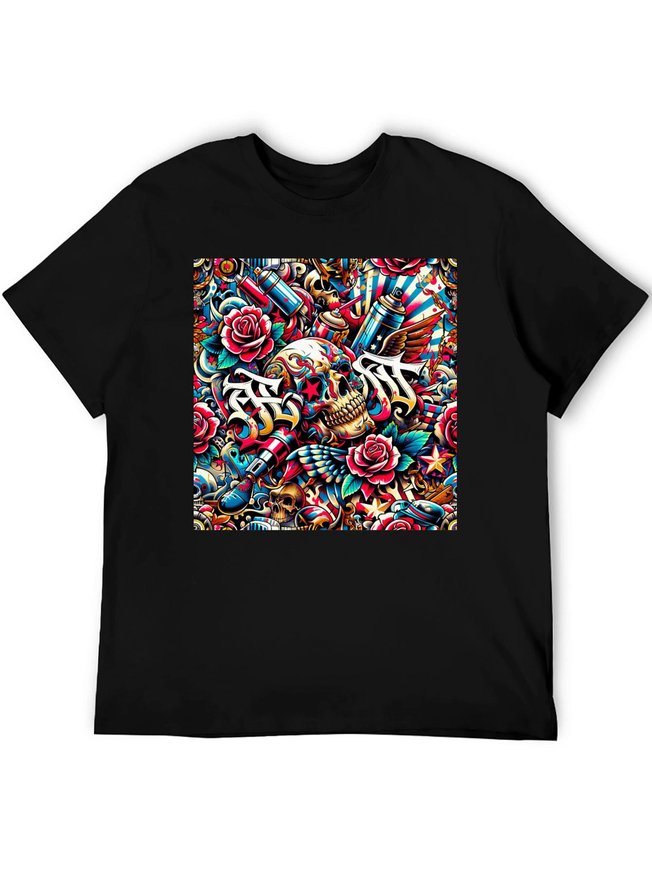 Skull & Roses Tattoo Art Graphic Tee