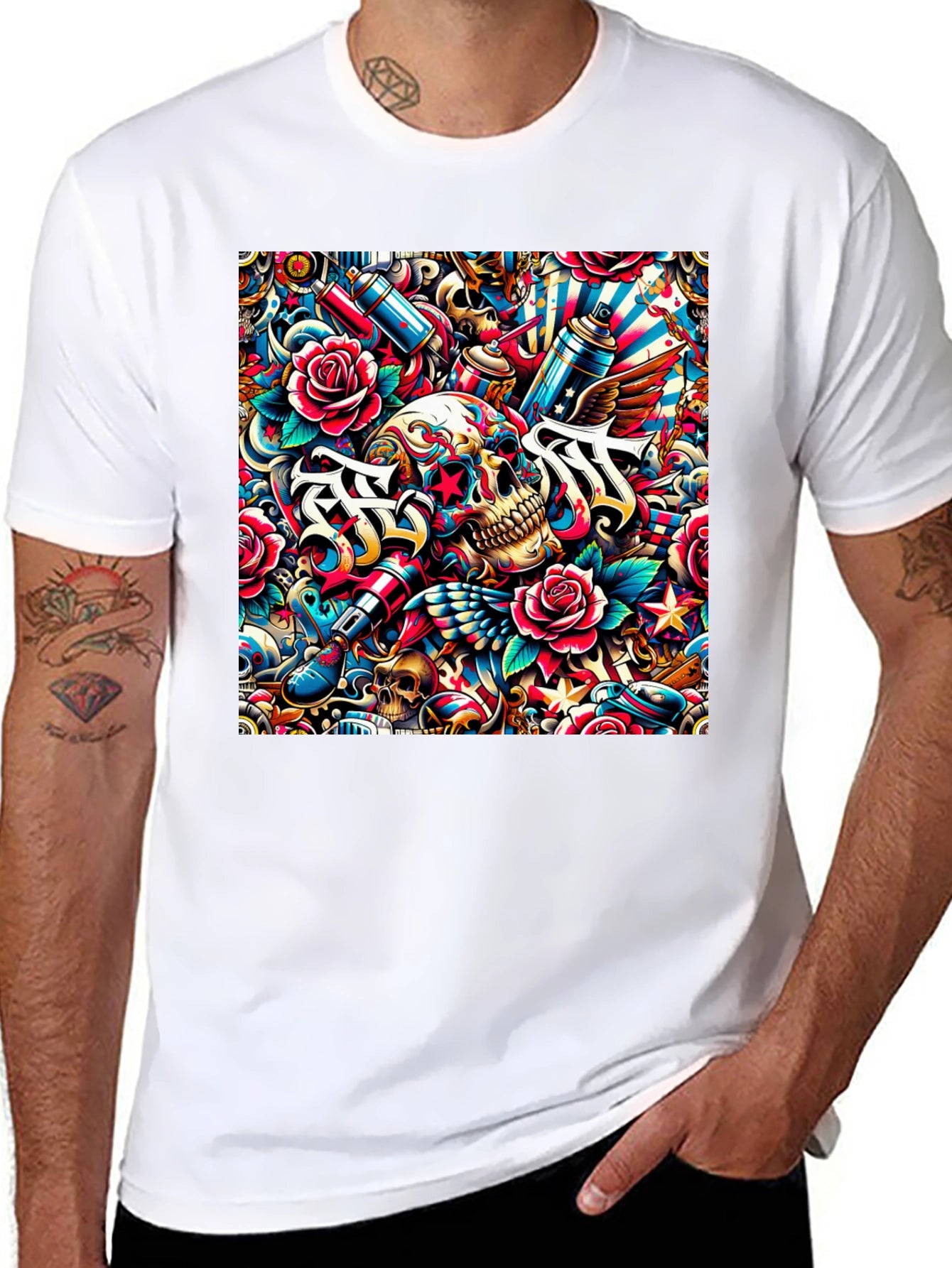 Skull & Roses Tattoo Art Graphic Tee
