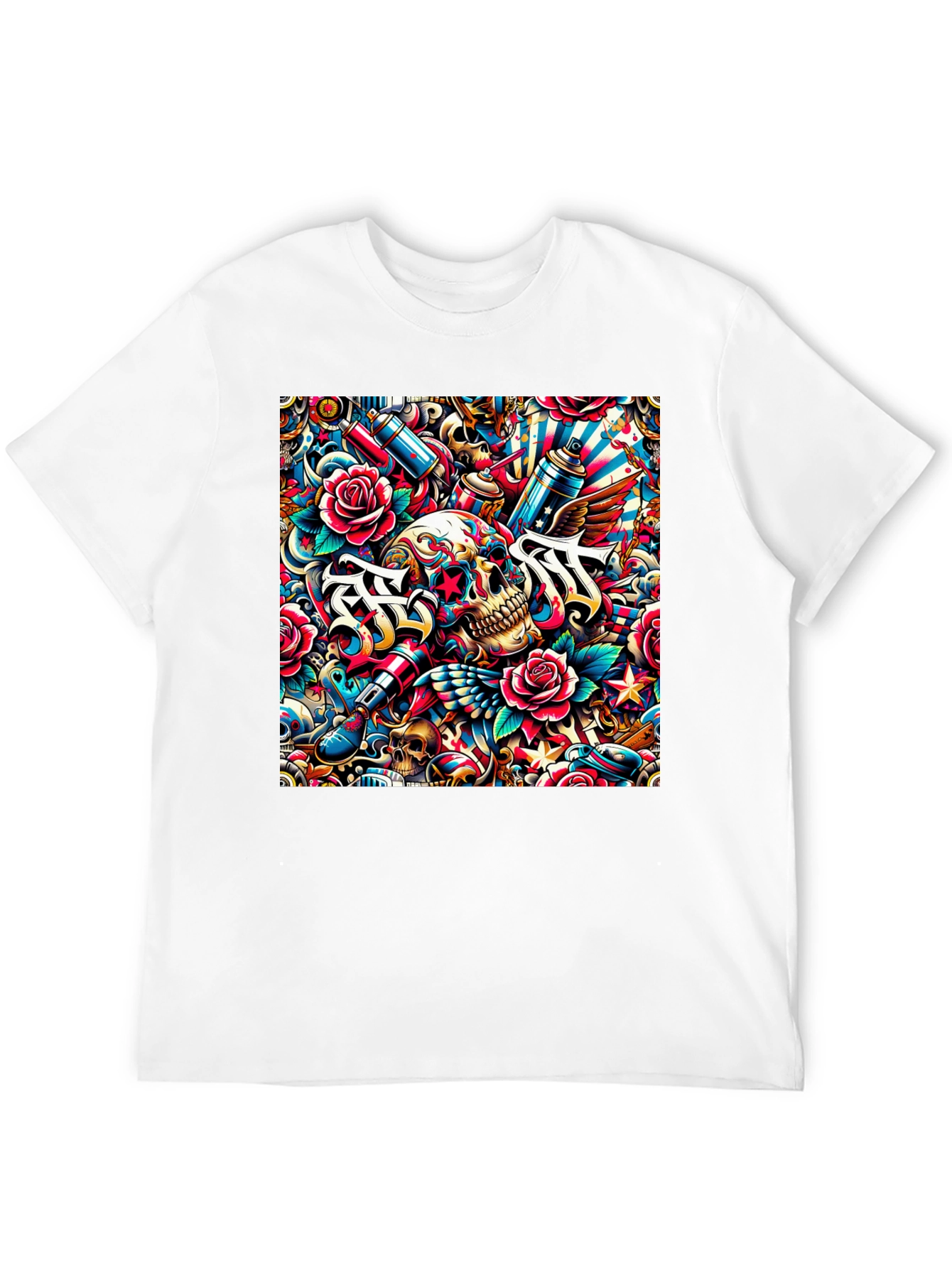 Skull & Roses Tattoo Art Graphic Tee