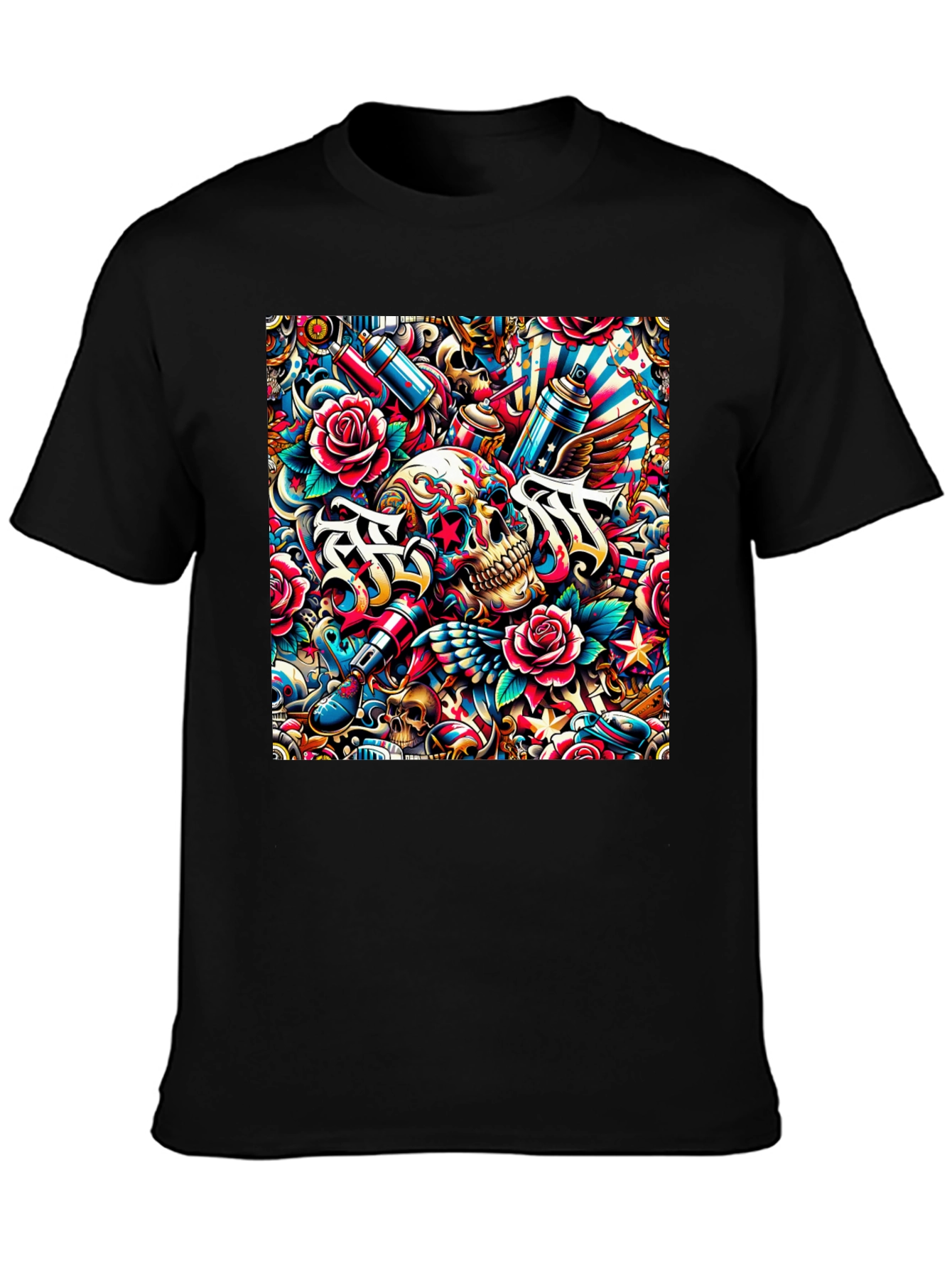 Skull & Roses Tattoo Art Graphic Tee