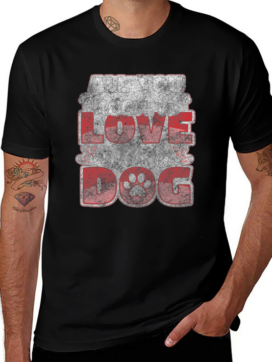 I Love Dog Graphic Print T-Shirt - Black