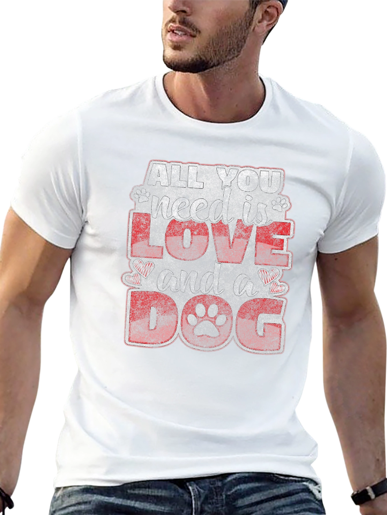 I Love Dog Graphic Print T-Shirt - Black