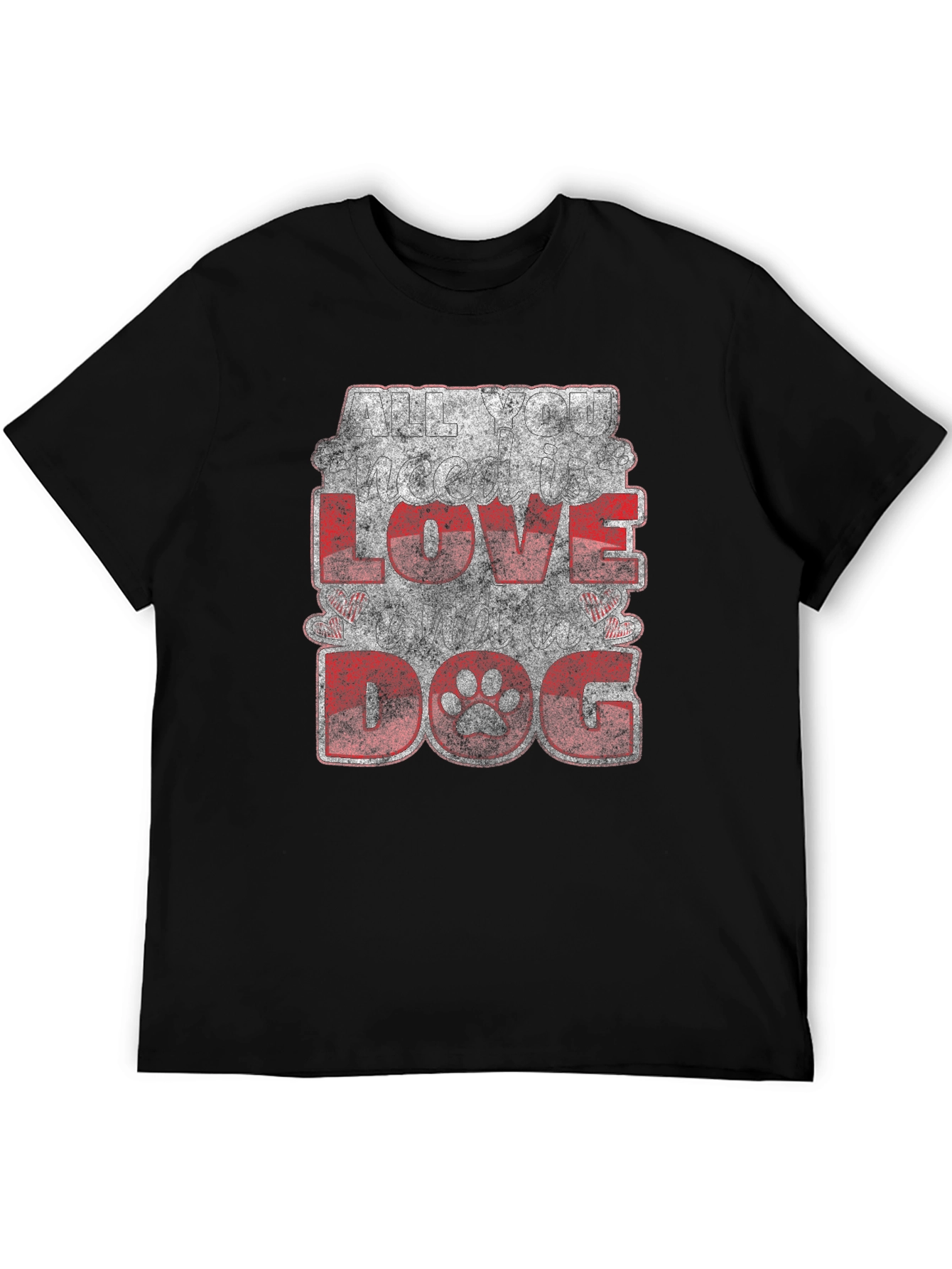 I Love Dog Graphic Print T-Shirt - Black