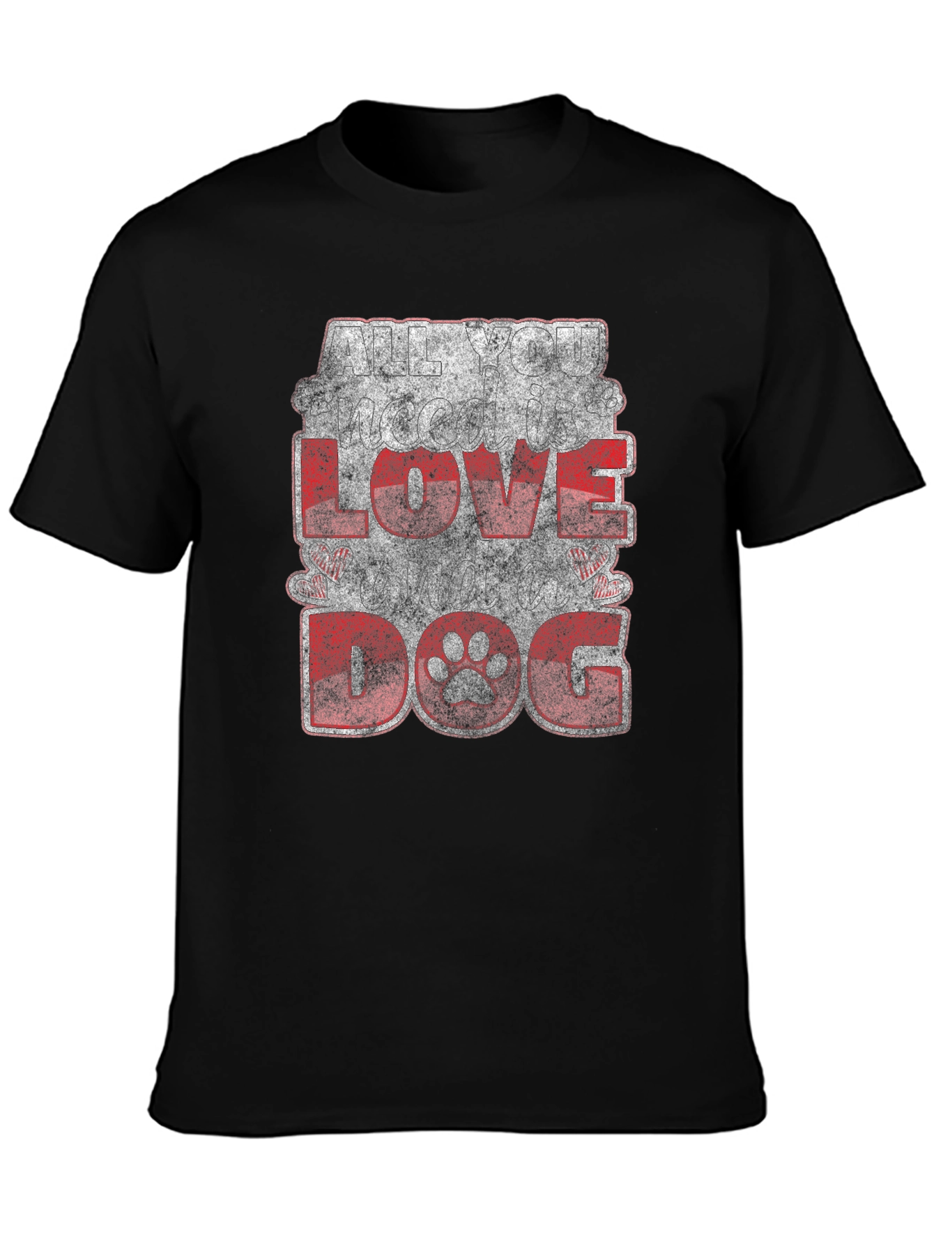 I Love Dog Graphic Print T-Shirt - Black