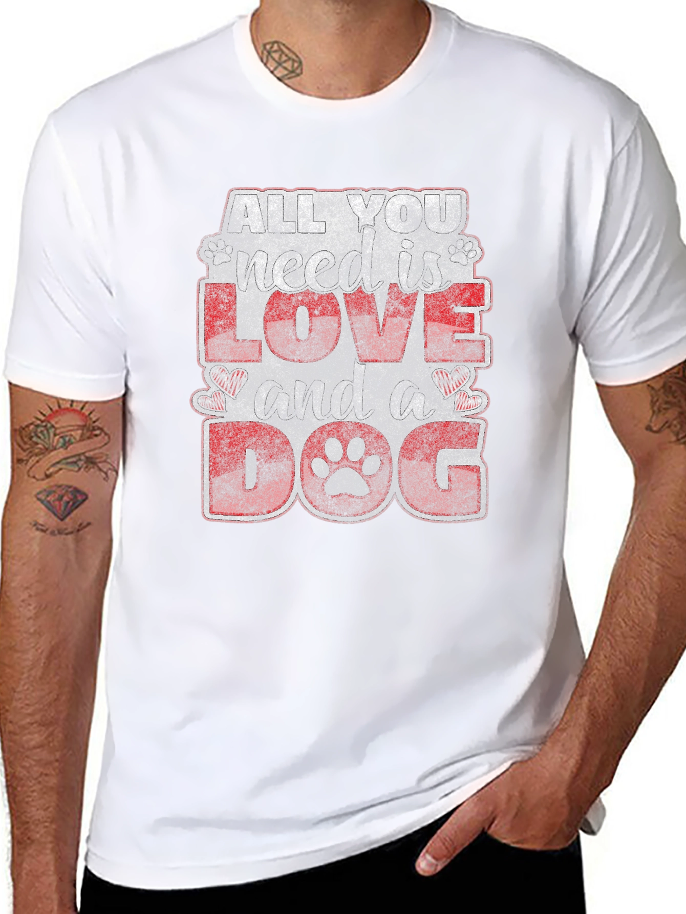 I Love Dog Graphic Print T-Shirt - Black