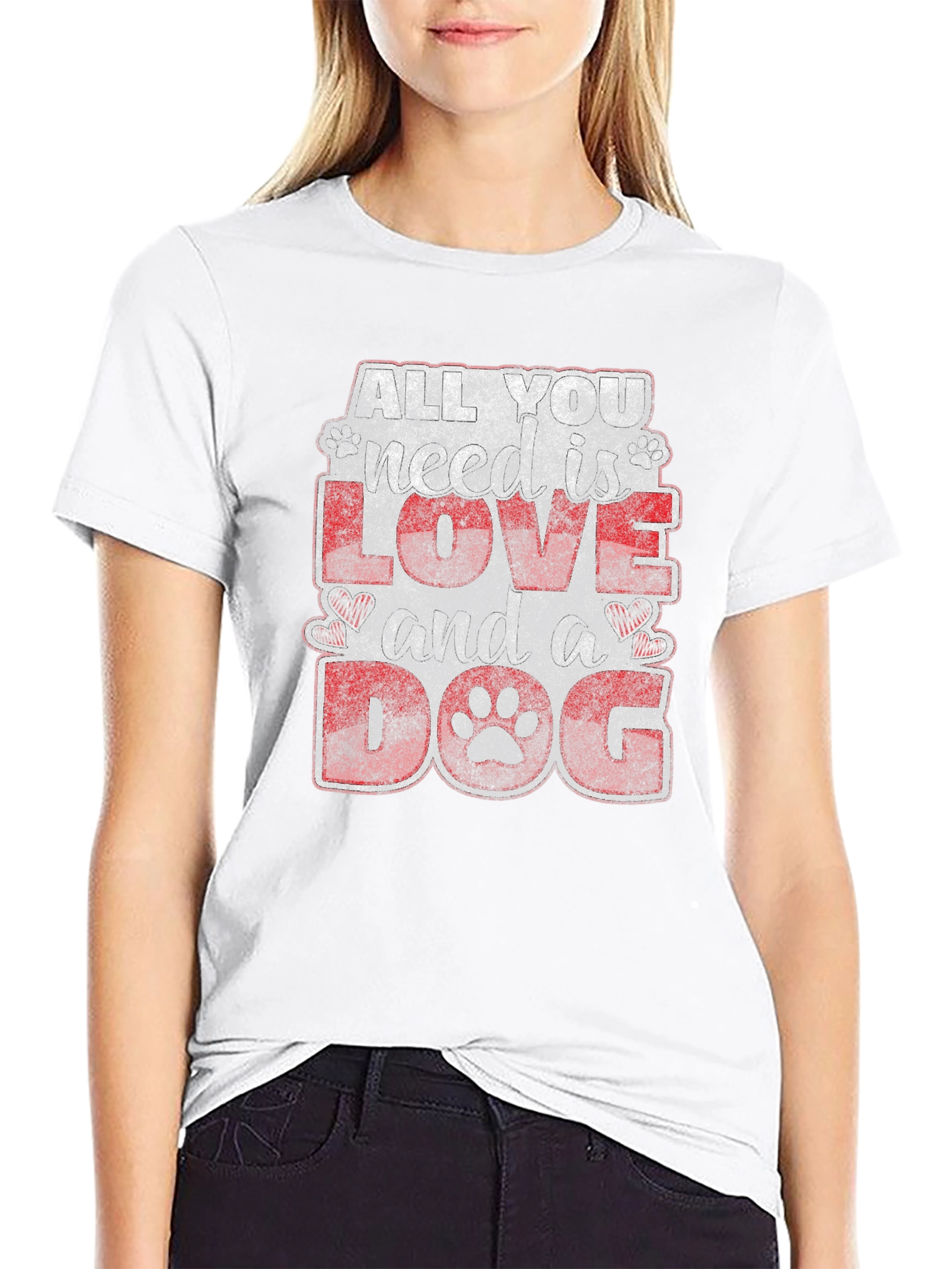I Love Dog Graphic Print T-Shirt - Black