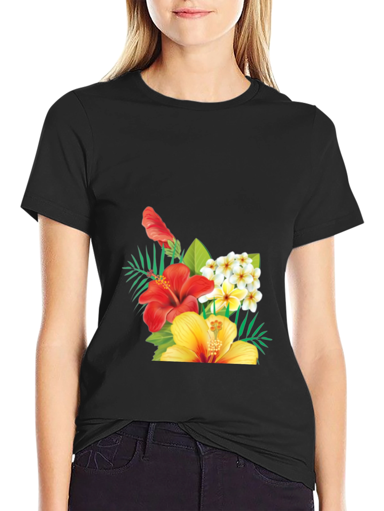 Tropical Floral Mens Black T-Shirt