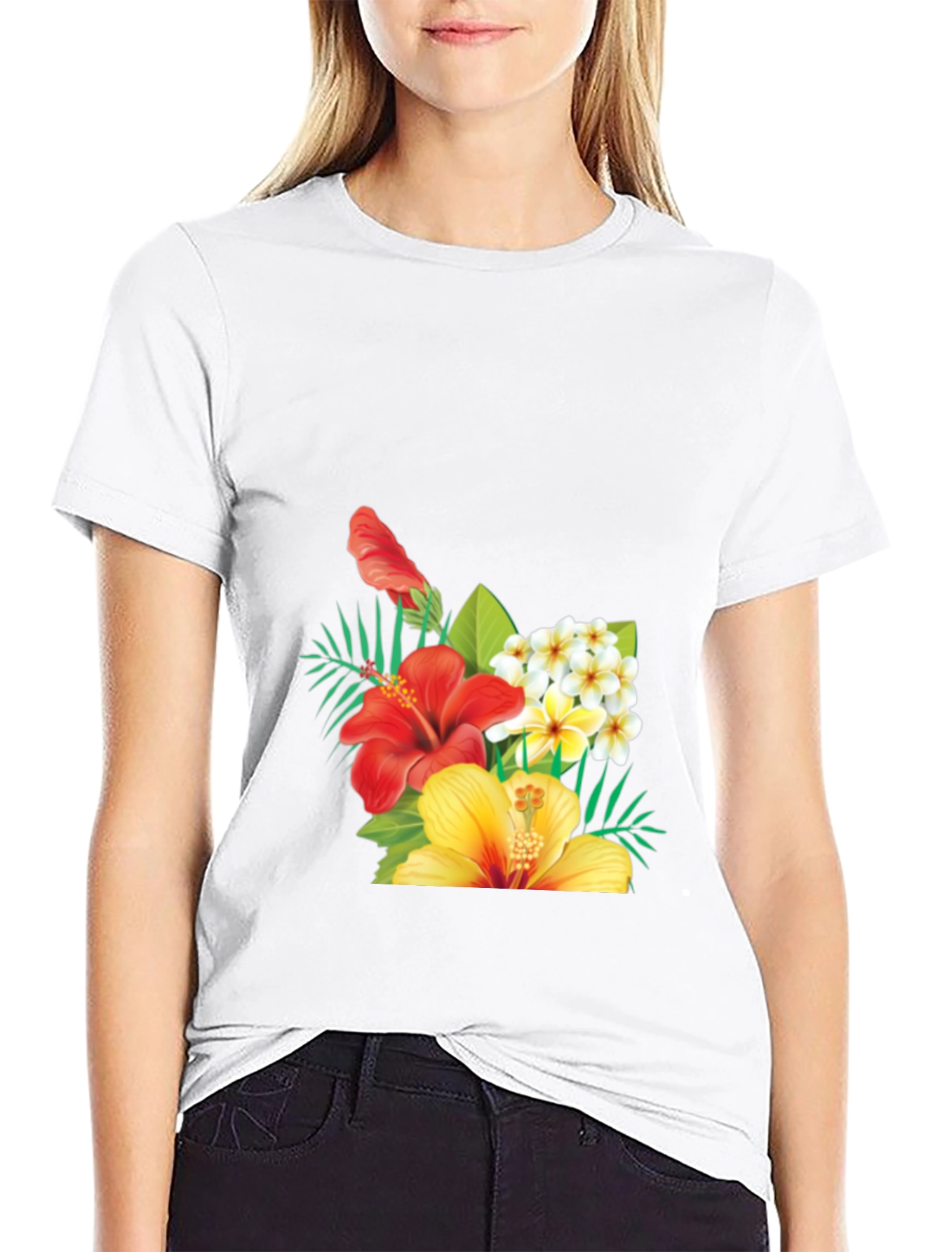 Tropical Floral Mens Black T-Shirt