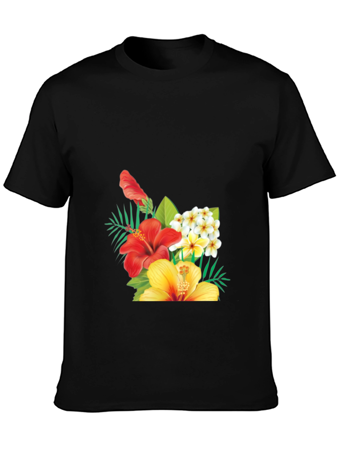 Tropical Floral Mens Black T-Shirt