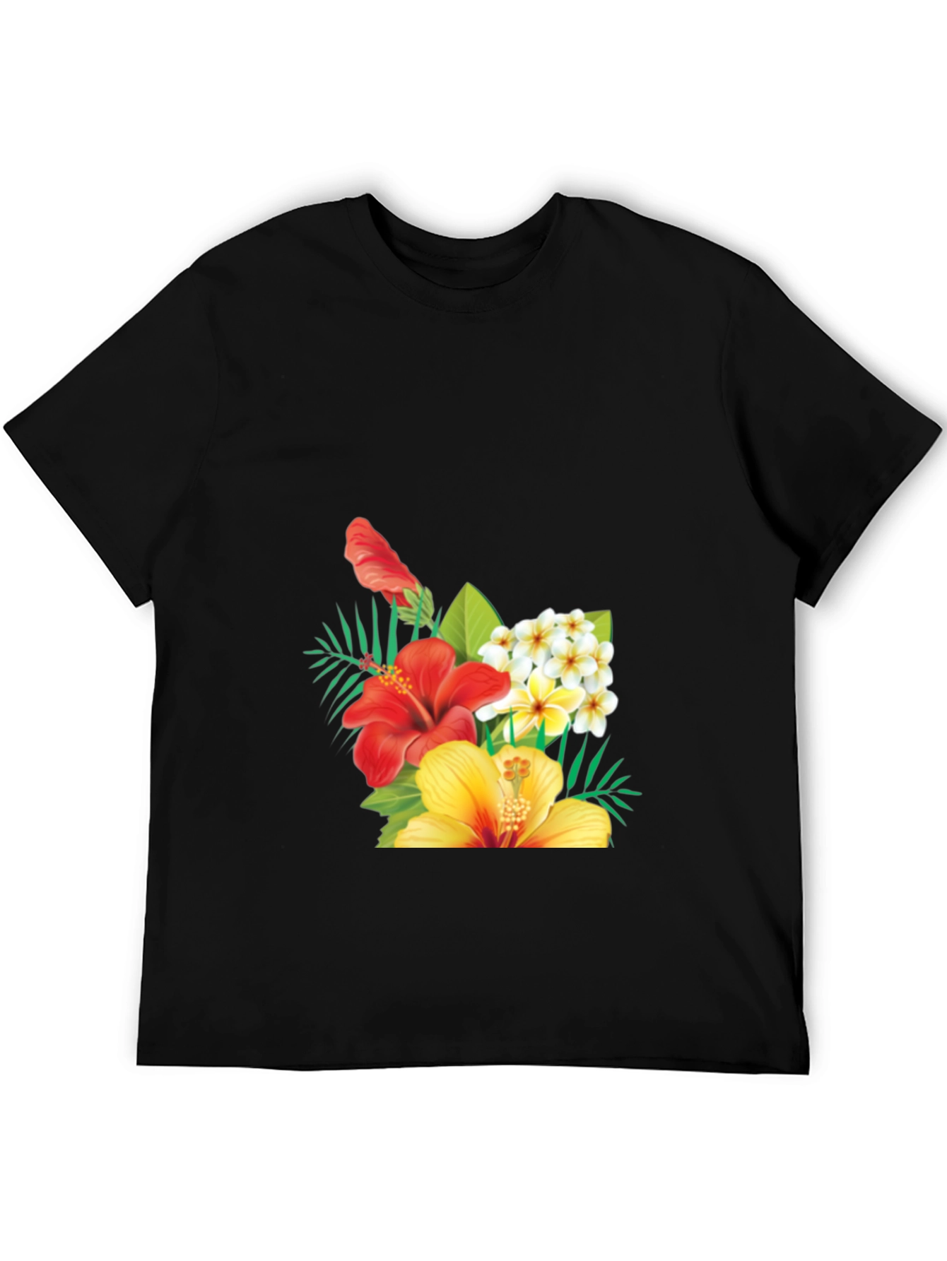 Tropical Floral Mens Black T-Shirt