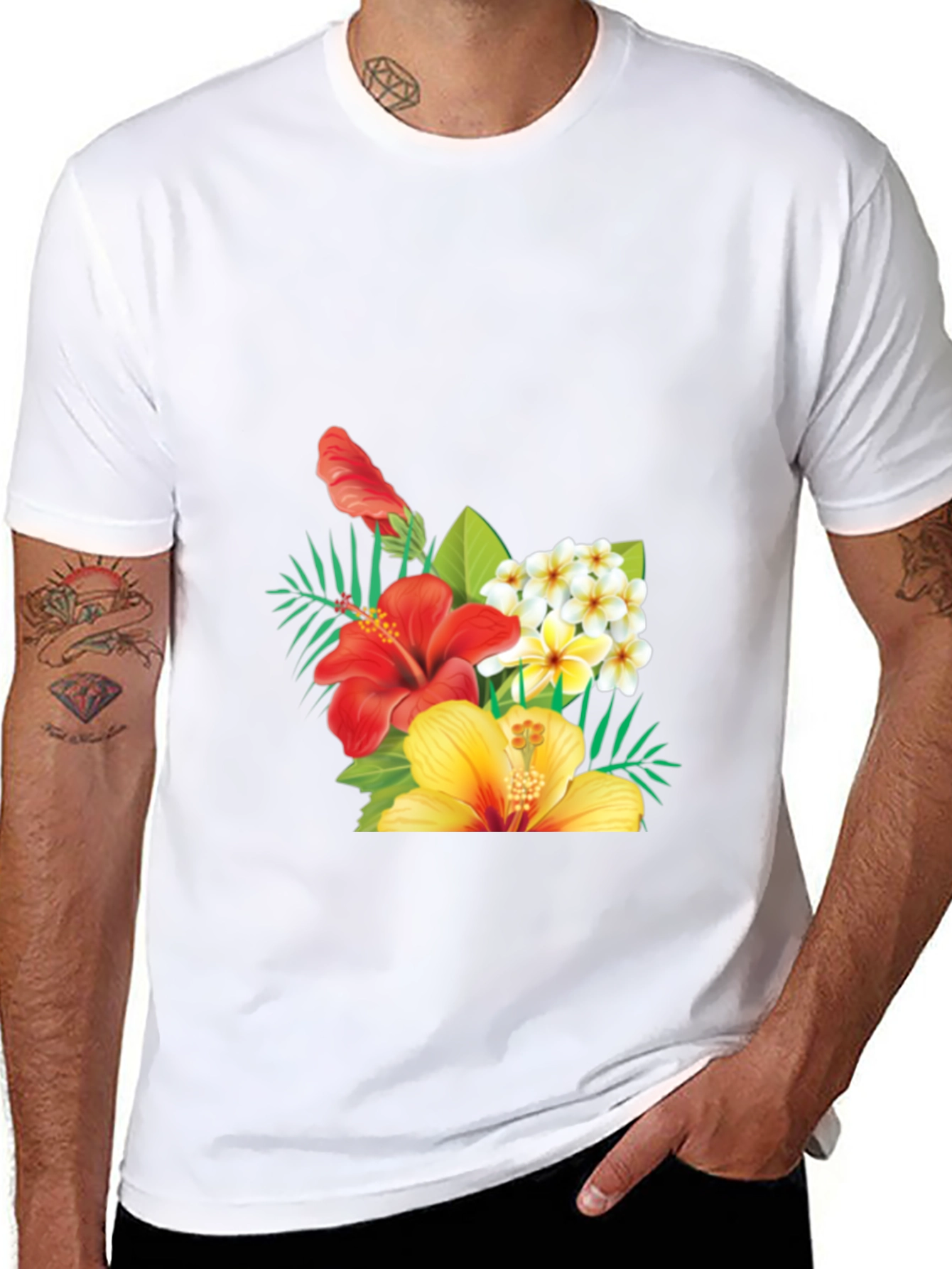 Tropical Floral Mens Black T-Shirt