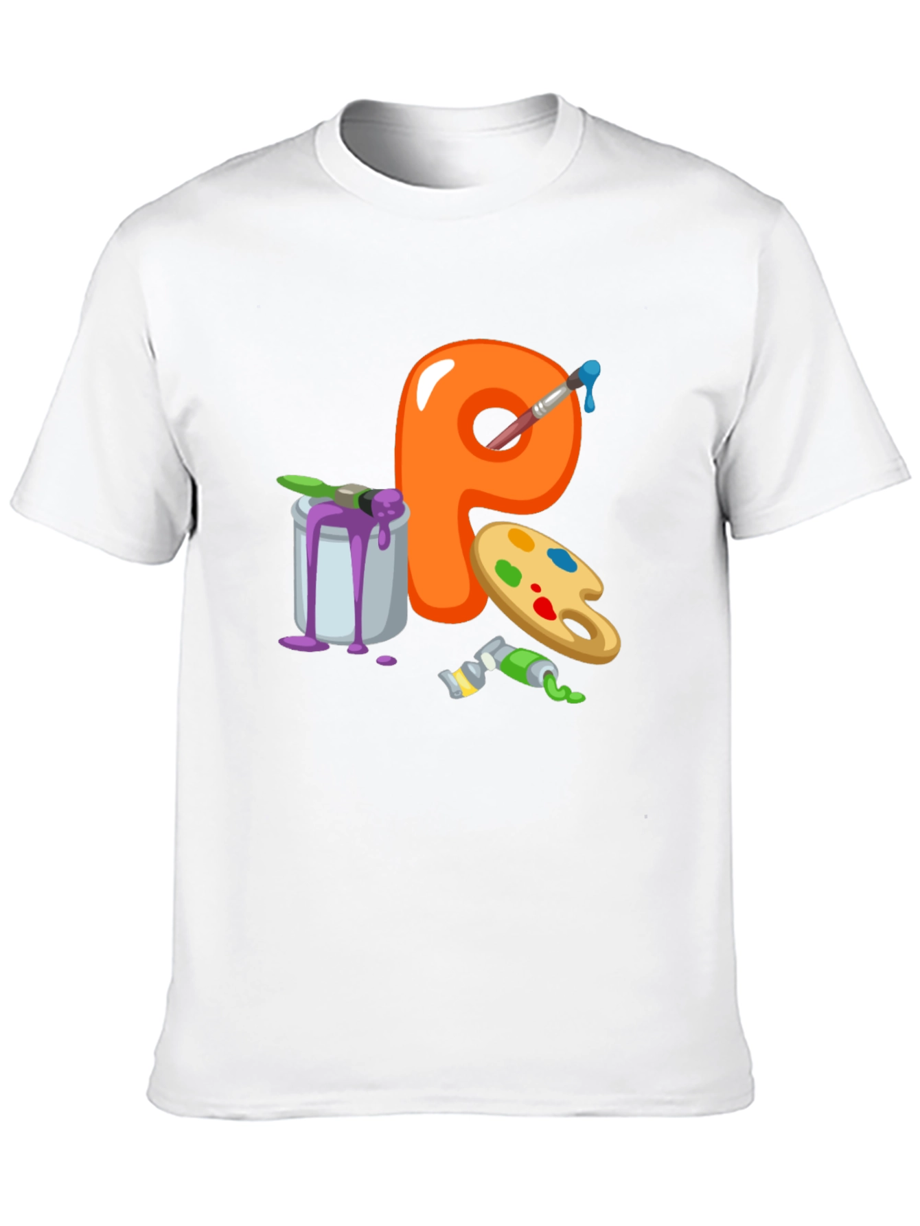 Artistic Letter P T-Shirt - Black Cotton Graphic Tee