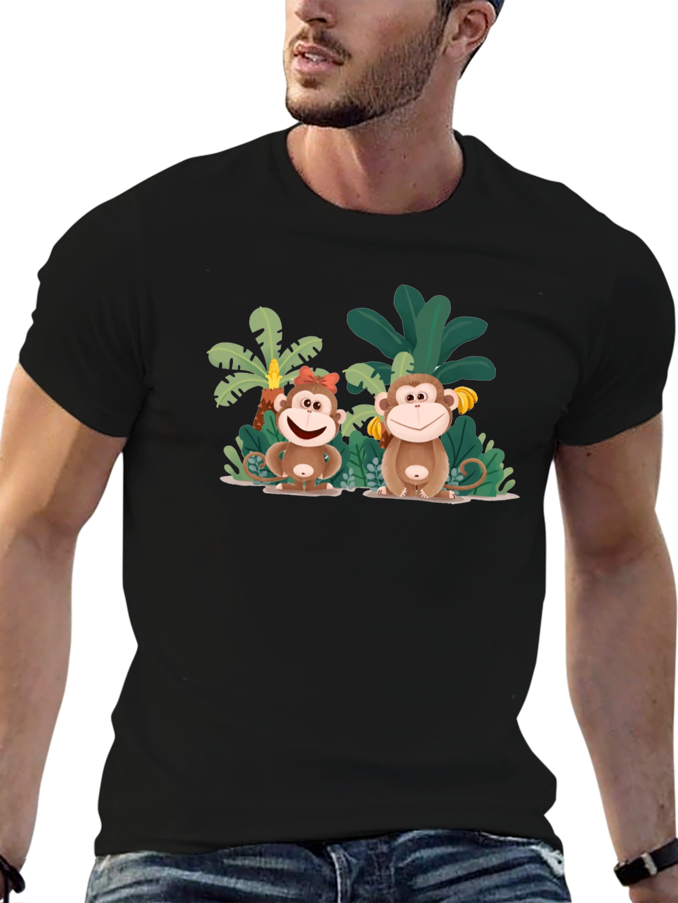 Monkey Family Black T-Shirt