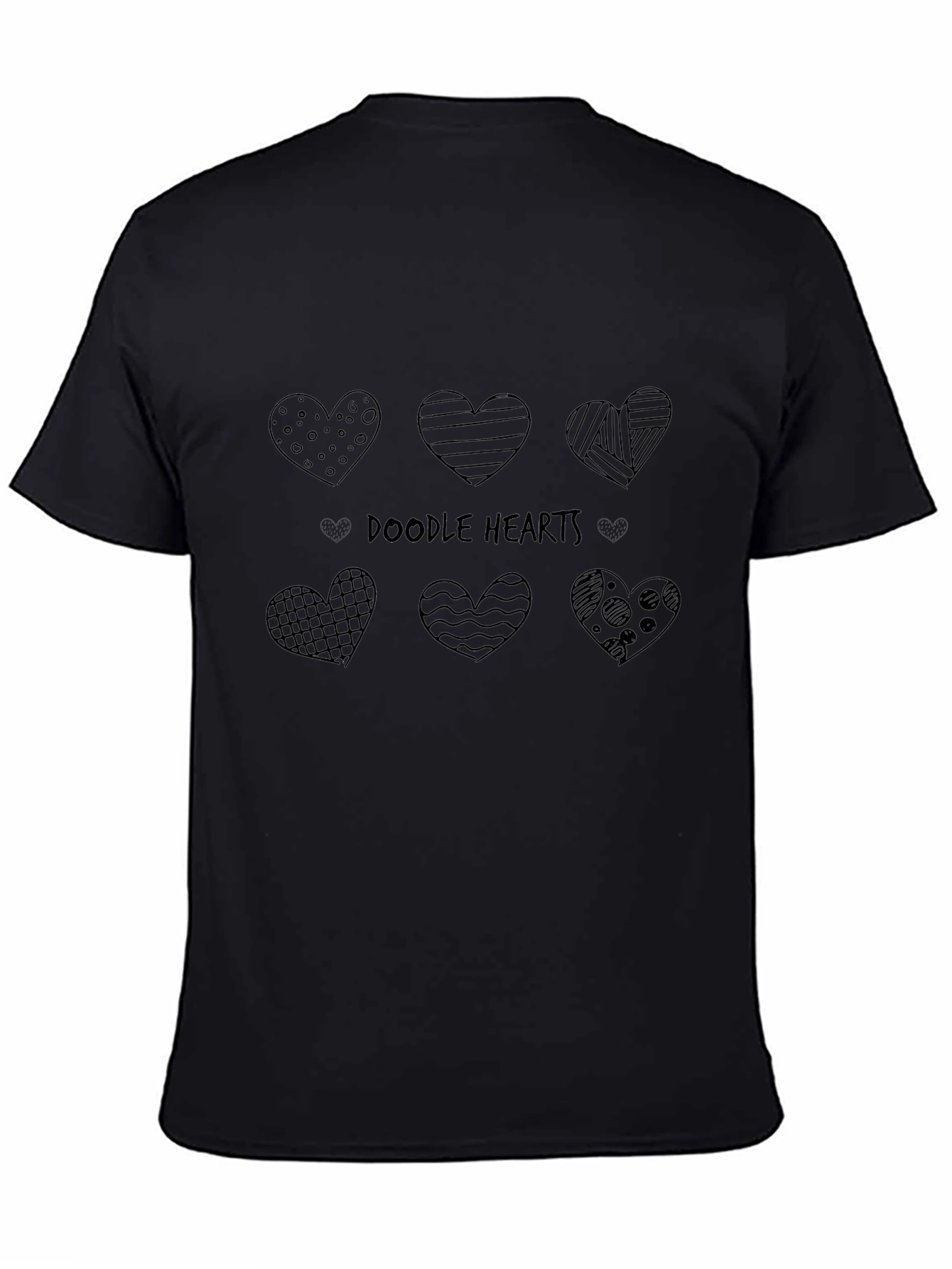 Doodle Hearts Graphic Tee - Casual Black T-Shirt