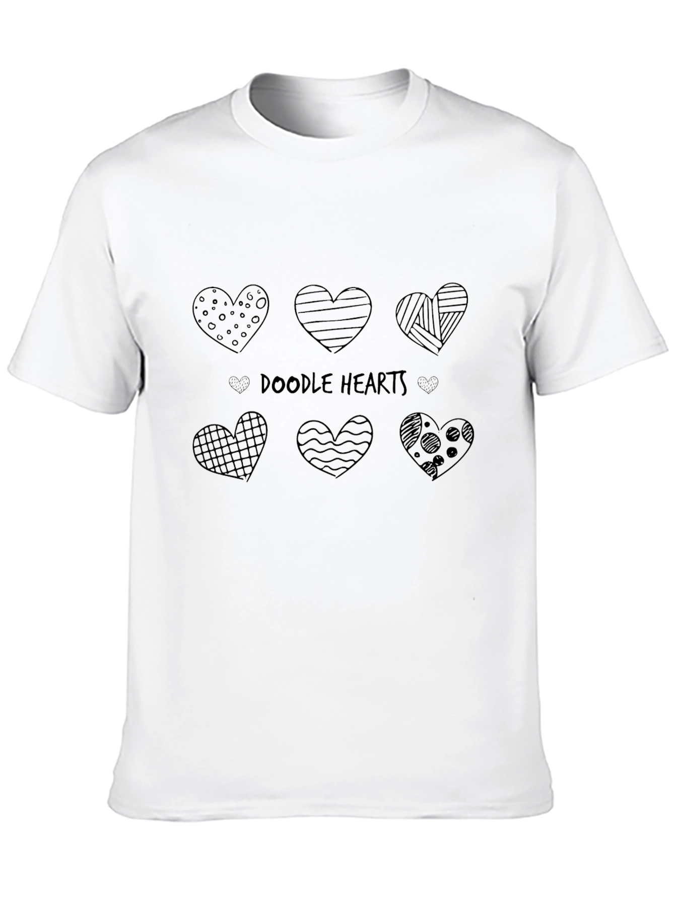 Doodle Hearts Graphic Tee - Casual Black T-Shirt