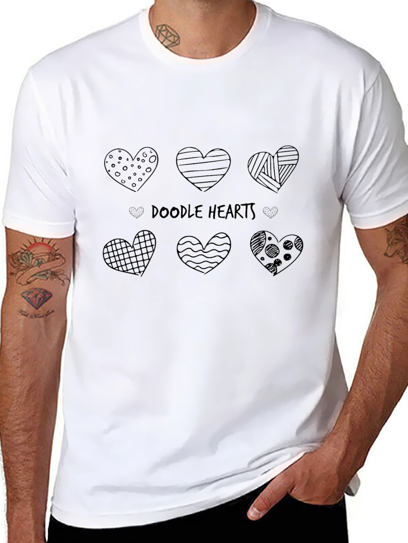 Doodle Hearts Graphic Tee - Casual Black T-Shirt