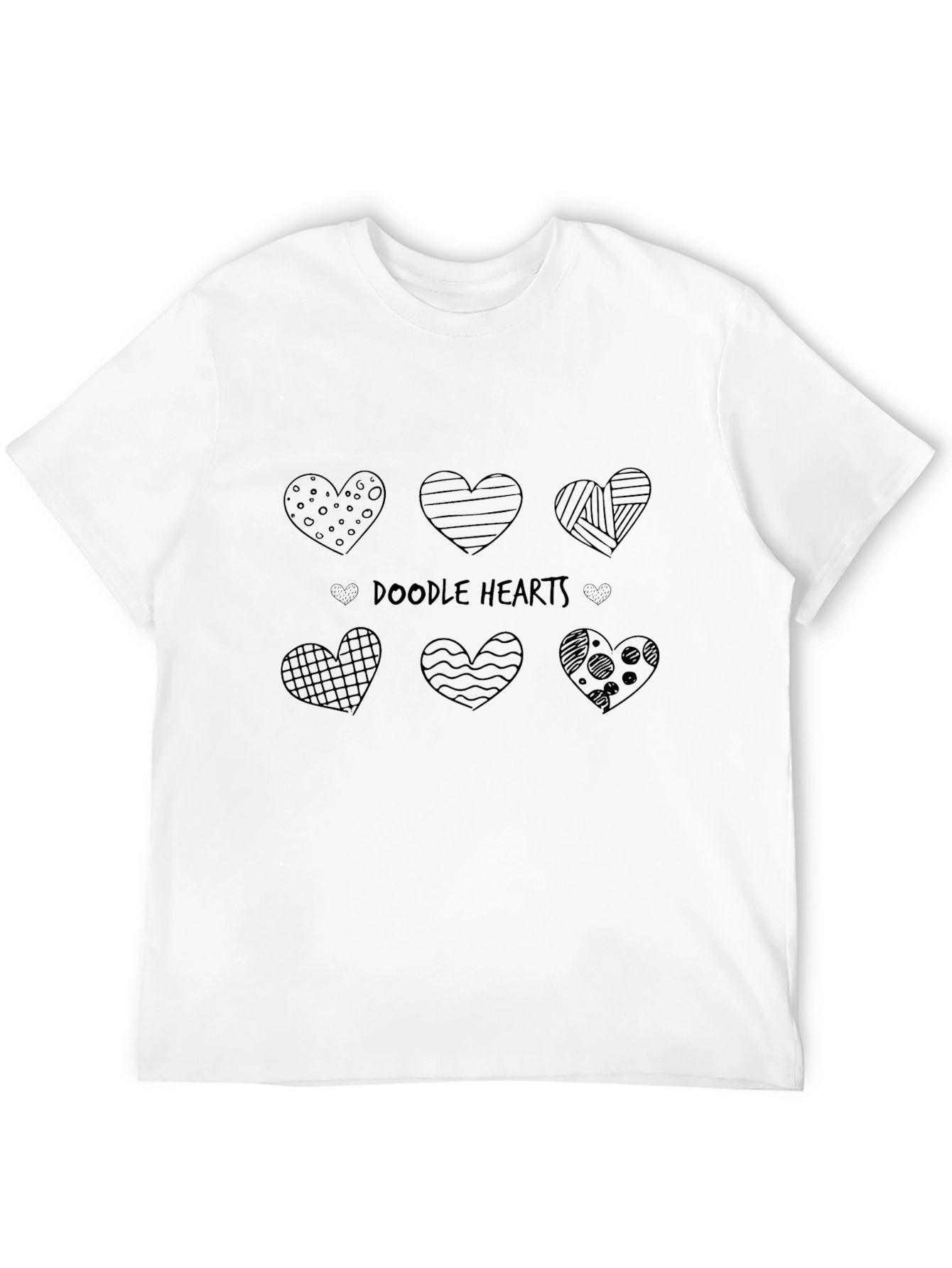 Doodle Hearts Graphic Tee - Casual Black T-Shirt